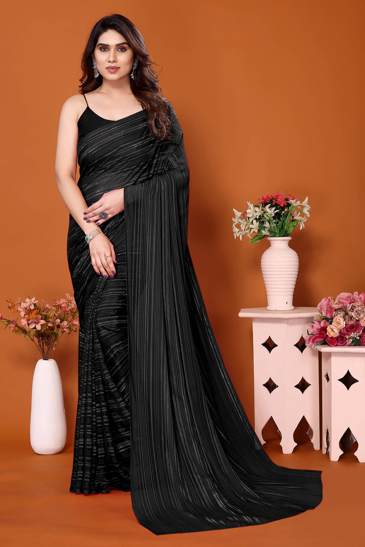 ANAND SAREES Satin Embellished Chanderi saree With Unstitched Blouse Piece ( Black ) ANAND SAREES Satin Embellished Chanderi saree With Unstitched Blouse Piece ( Black )