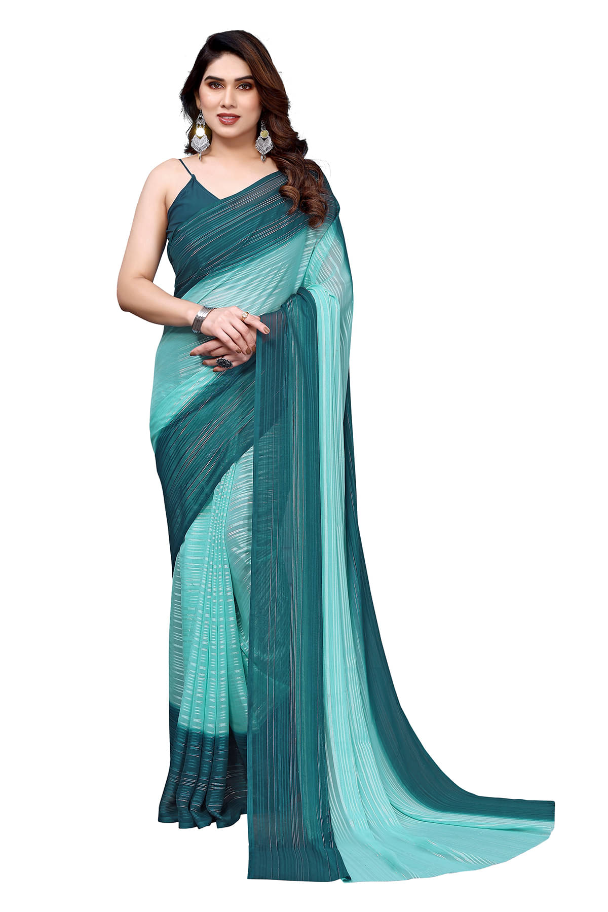     			ANAND SAREES Satin Embellished Chanderi saree With Unstitched Blouse Piece ( Sky Blue )