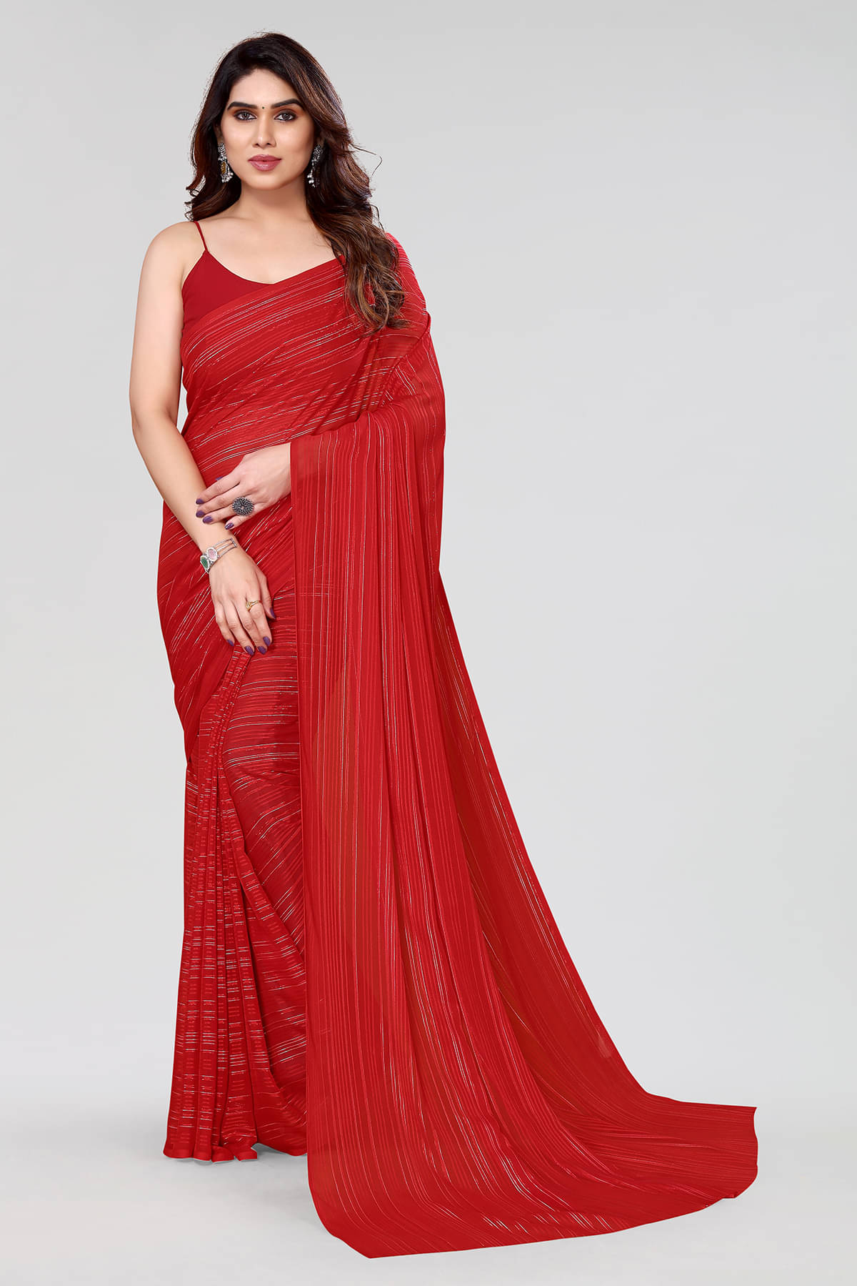 ANAND SAREES Satin Embellished Chanderi saree With Unstitched Blouse Piece ( Red ) ANAND SAREES Satin Embellished Chanderi saree With Unstitched Blouse Piece ( Red )