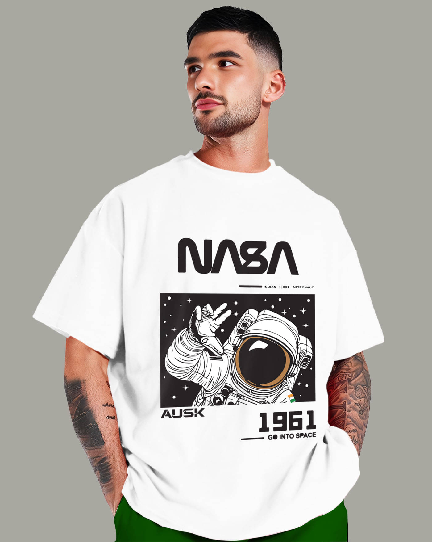     			ENITOR Men Cotton Blend Oversized Fit Printed T-Shirt ( White )