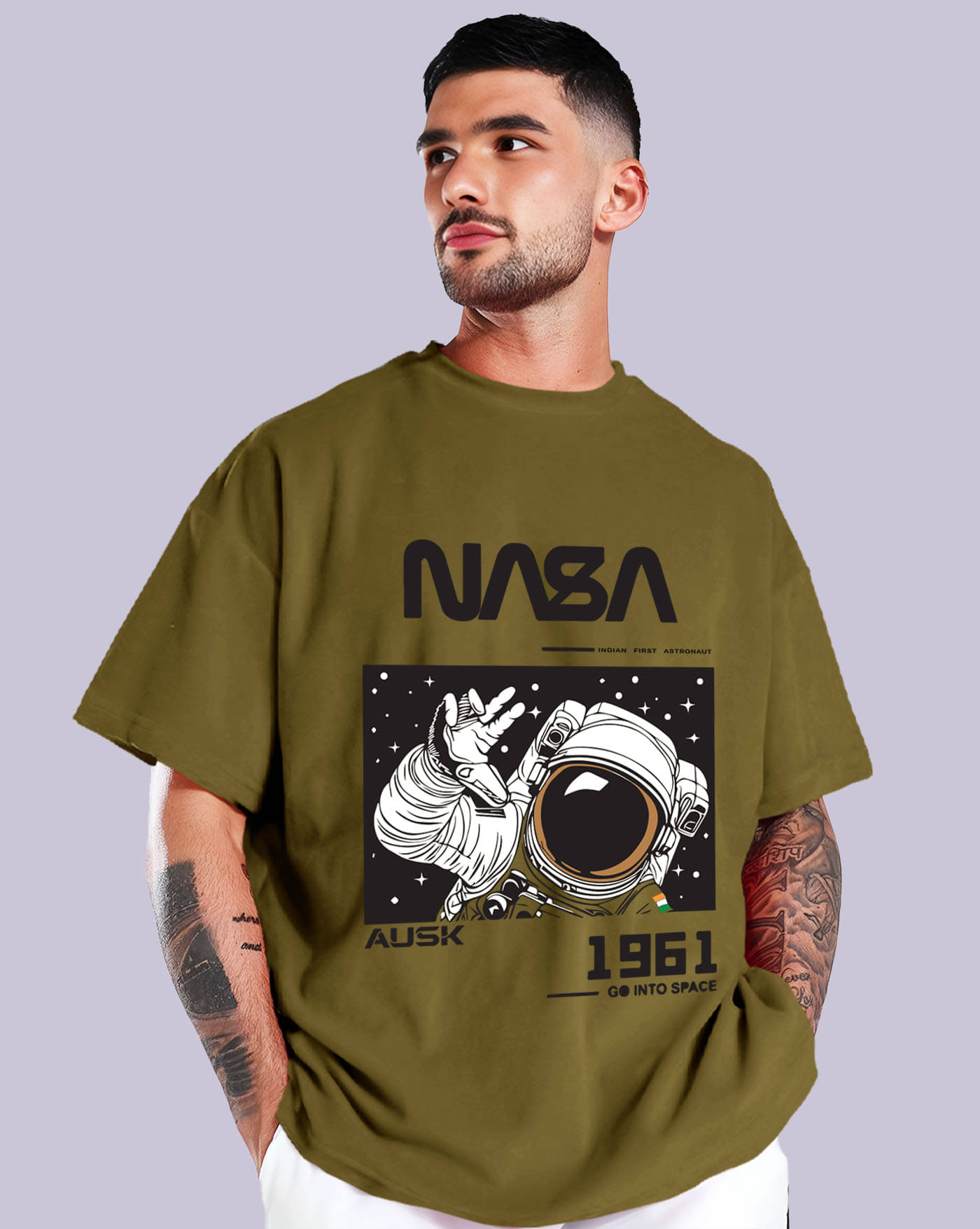 ENITOR Men Cotton Blend Oversized Fit Printed T-Shirt ( Green )     			ENITOR Men Cotton Blend Oversized Fit Printed T-Shirt ( Green )