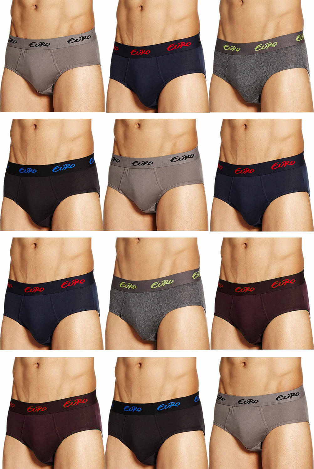 Euro Pack of 12 Cotton Briefs For Men's ( Multicolor )     			Euro Pack of 12 Cotton Briefs For Men's ( Multicolor )