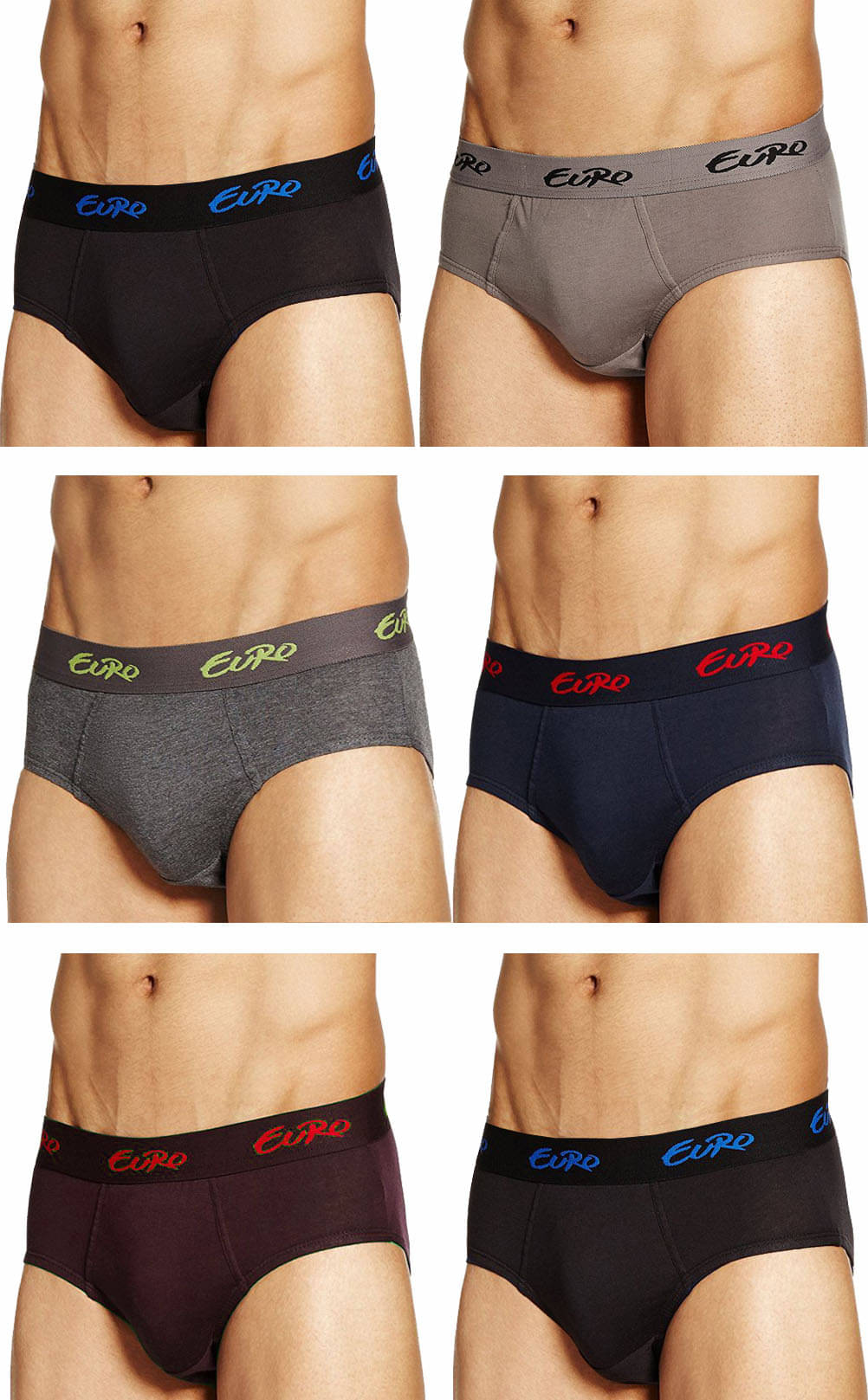Euro Pack of 6 Cotton Briefs For Men's ( Multicolor )     			Euro Pack of 6 Cotton Briefs For Men's ( Multicolor )