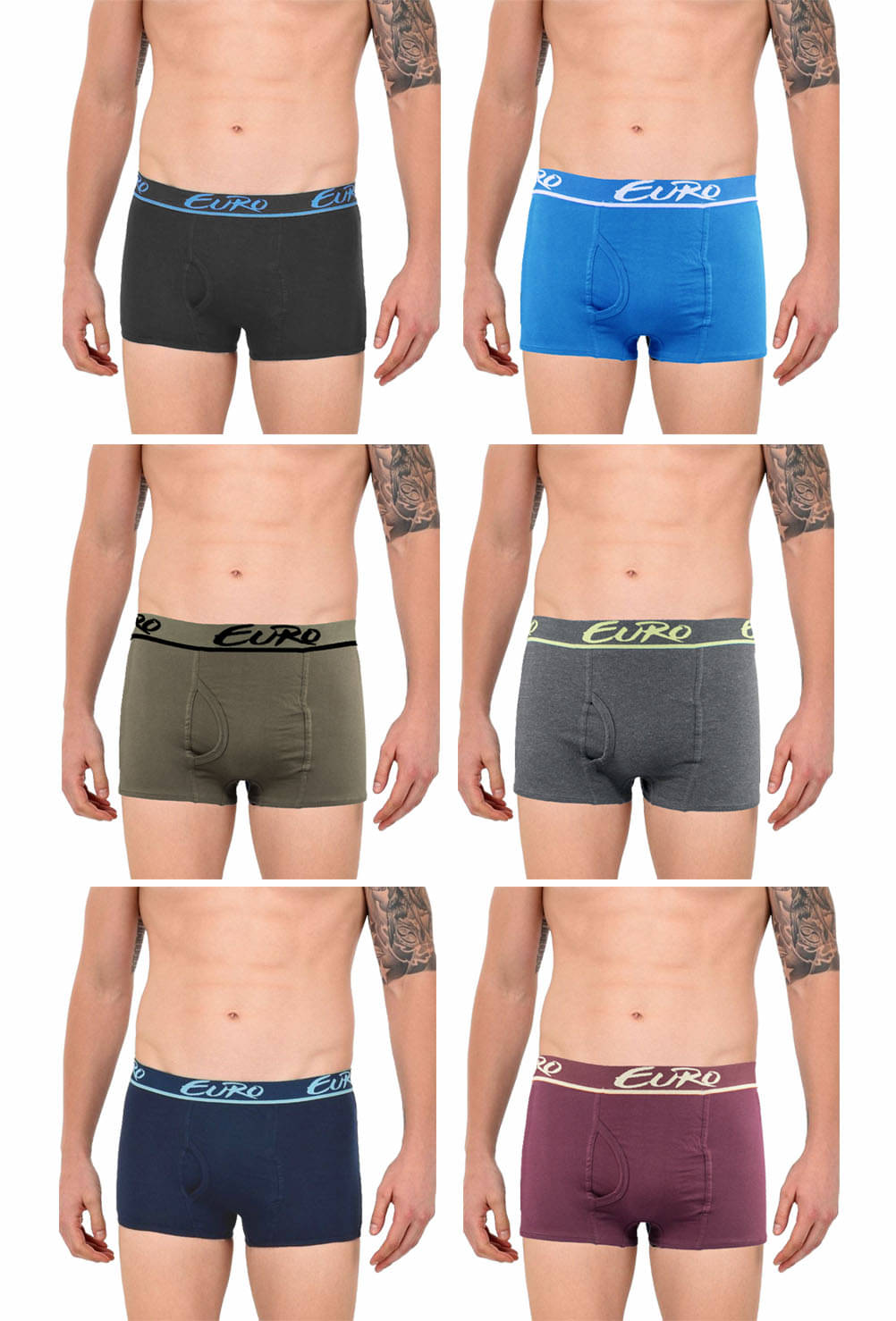 Euro Pack of 6 Cotton Trunks For Men's ( Multicolor )     			Euro Pack of 6 Cotton Trunks For Men's ( Multicolor )