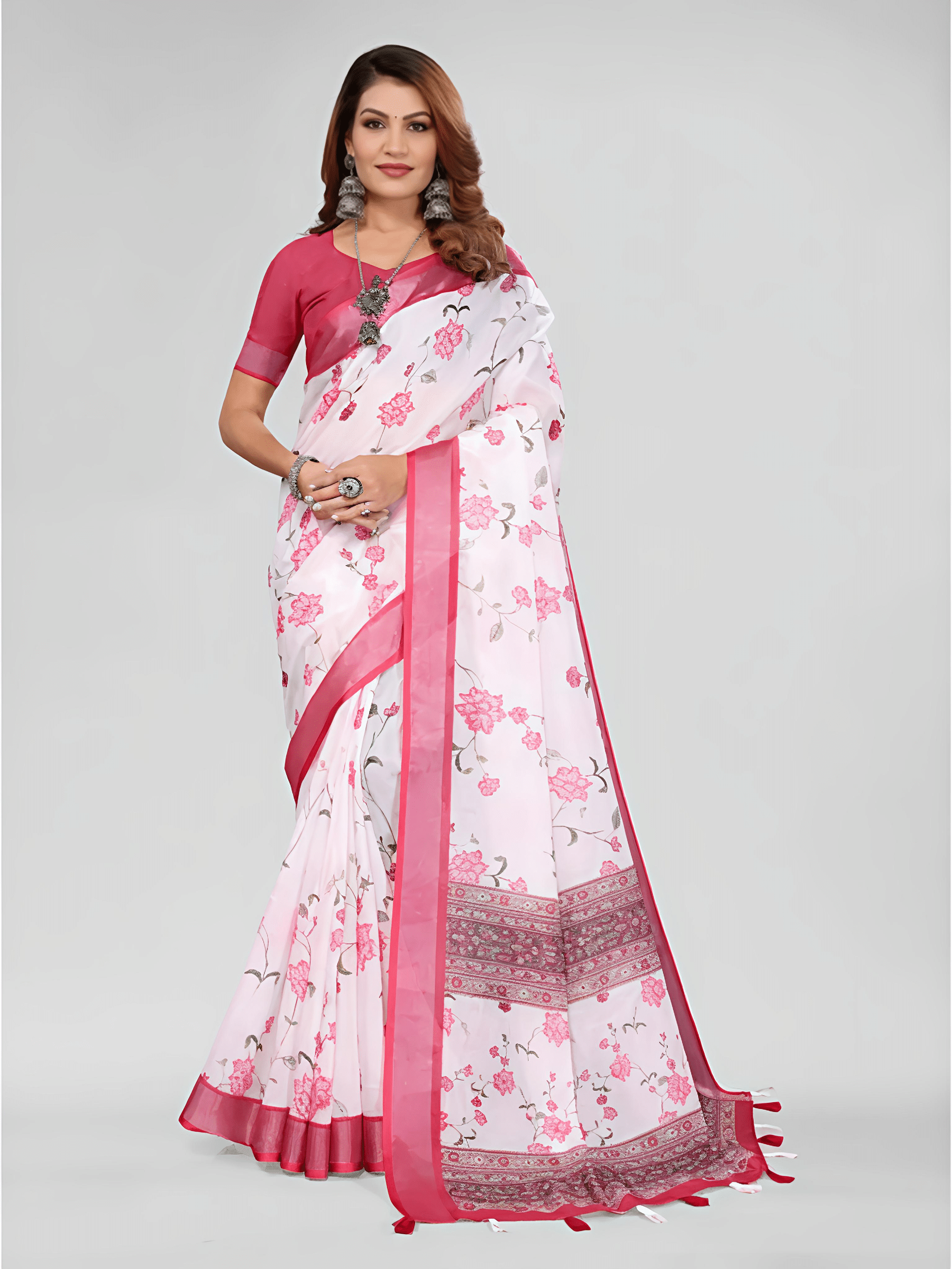 Grubstaker Linen Self Design Regular Saree With Unstitched Blouse Piece ( White ) Grubstaker Linen Self Design Regular Saree With Unstitched Blouse Piece ( White )