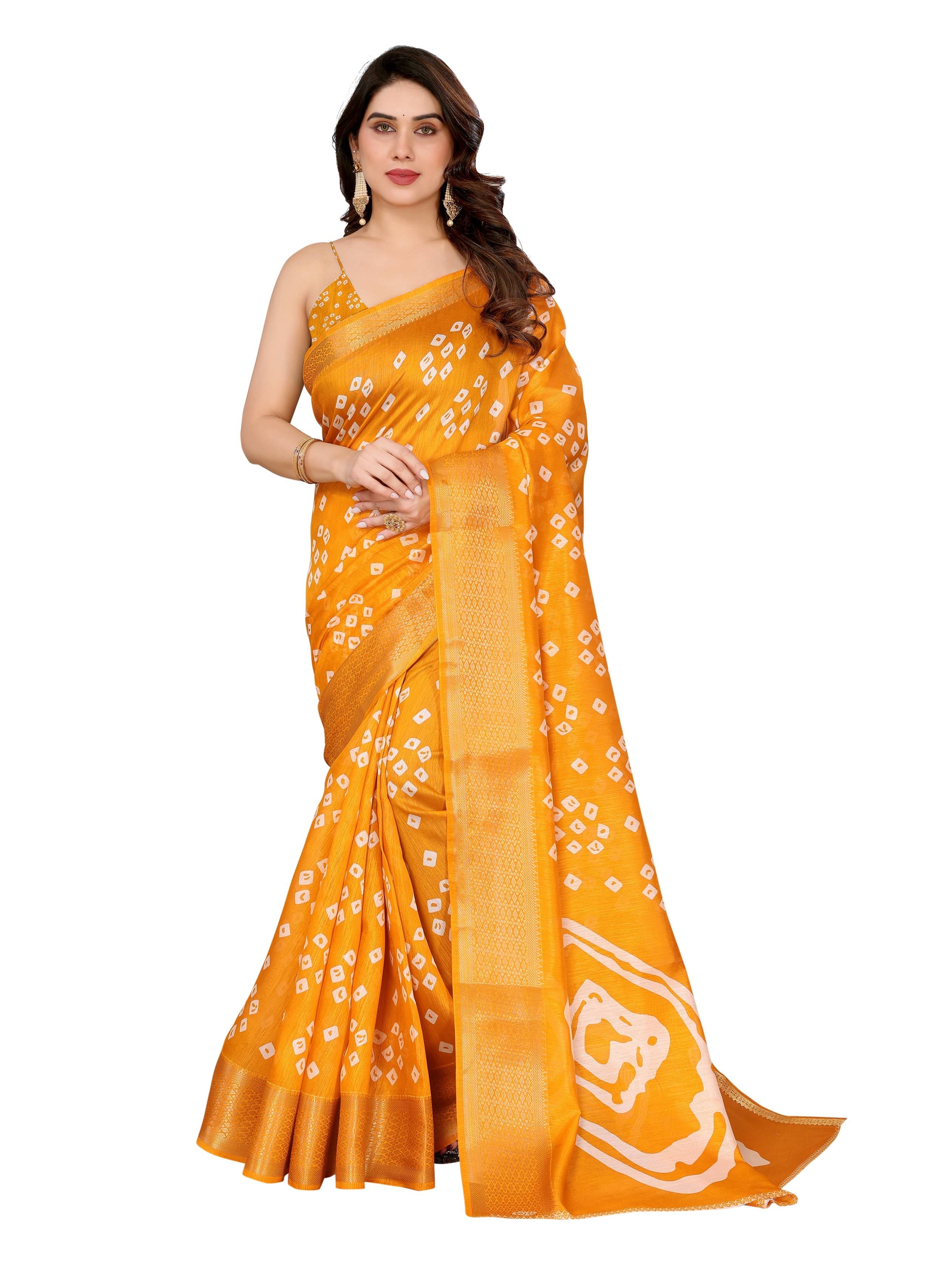     			HEMA SILK MILLS Cotton Blend Printed Regular Saree With Unstitched Blouse Piece ( Yellow )