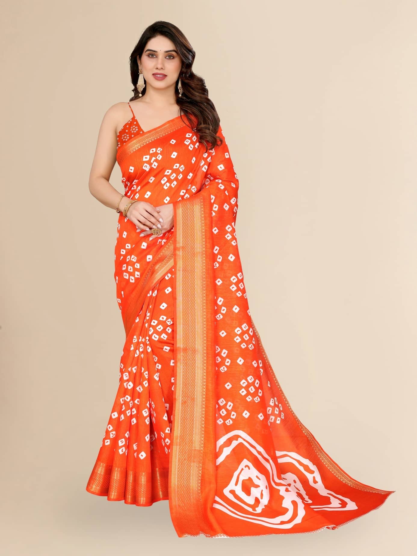 HEMA SILK MILLS Cotton Blend Printed Regular Saree With Unstitched Blouse Piece ( Orange ) - Sarees | Buy online on ZillyBuy