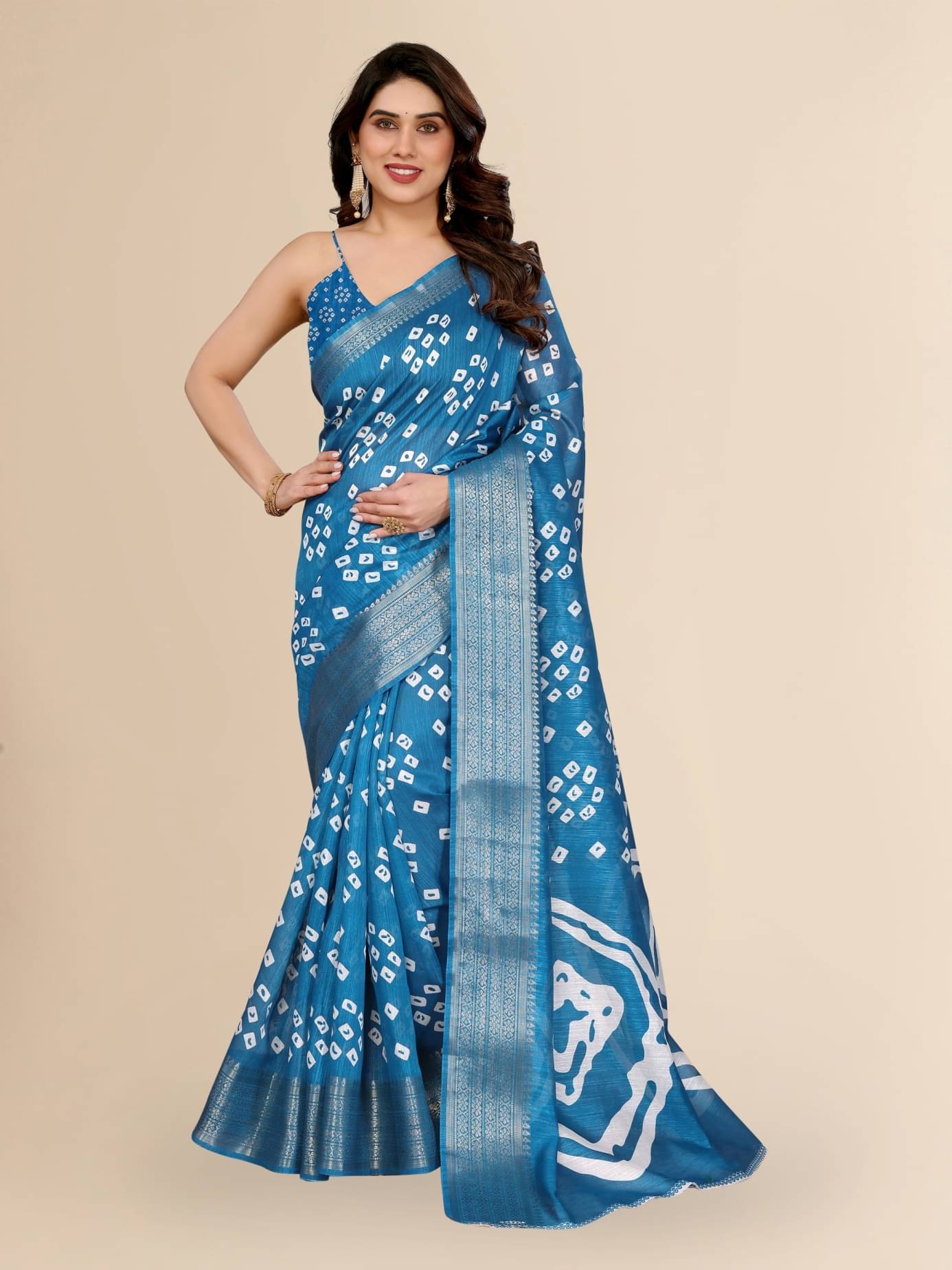     			HEMA SILK MILLS Cotton Blend Printed Regular Saree With Unstitched Blouse Piece ( Light Blue )