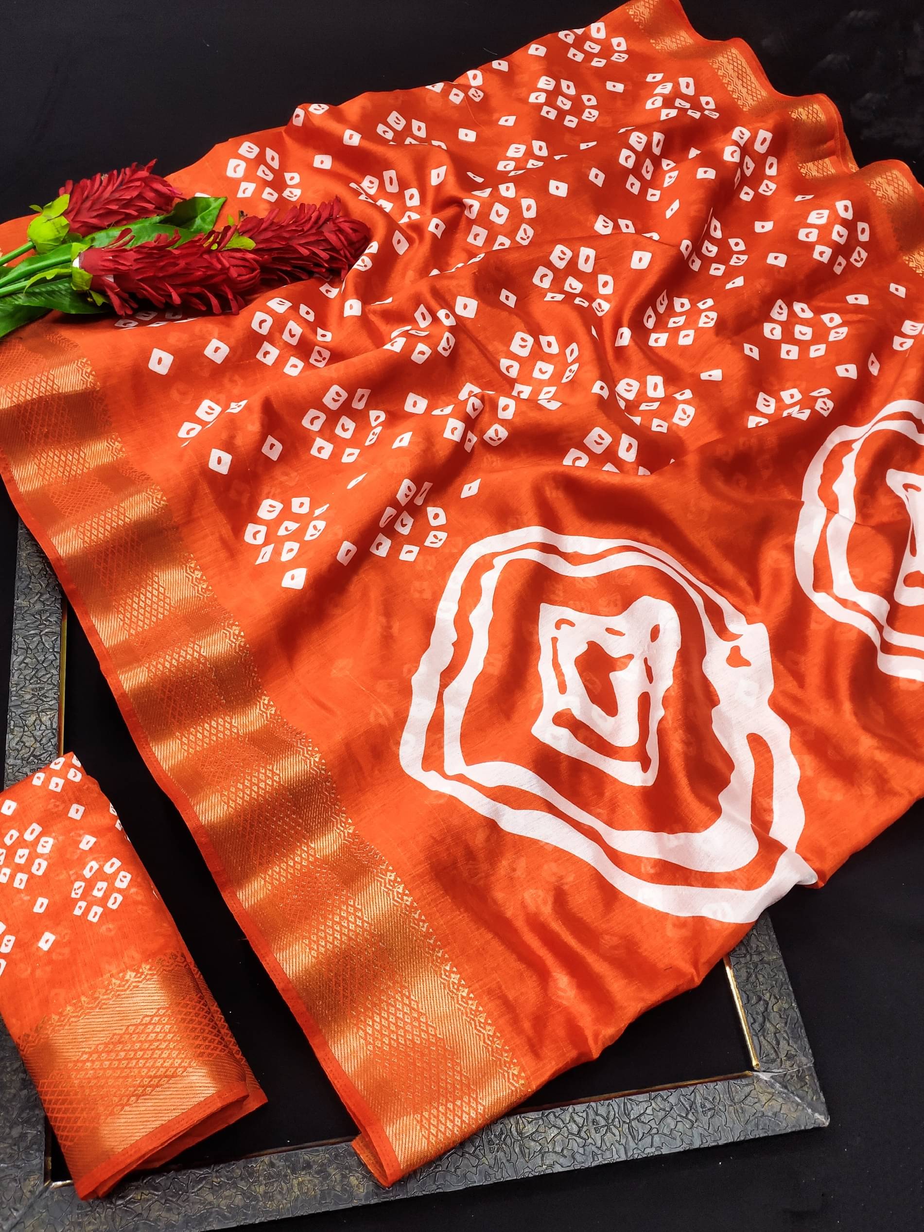     			HEMA SILK MILLS Cotton Blend Printed Regular Saree With Unstitched Blouse Piece ( Orange )