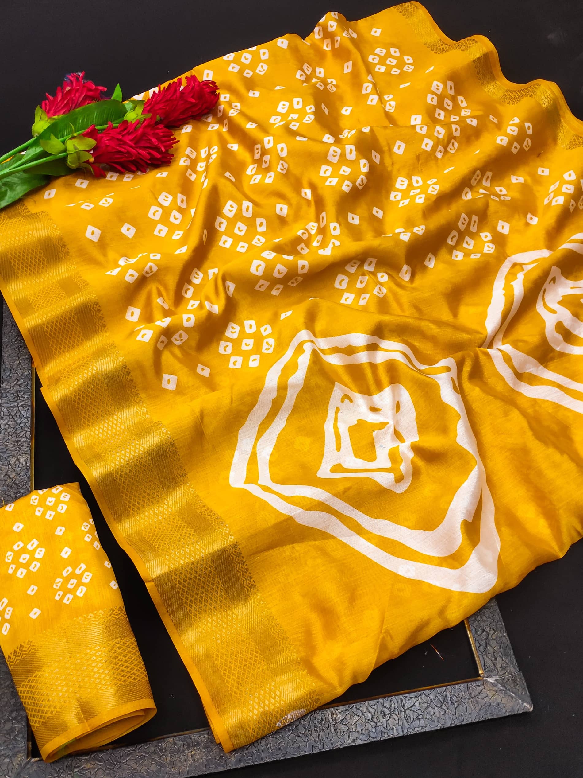HEMA SILK MILLS Cotton Blend Printed Regular Saree With Unstitched Blouse Piece ( Yellow ) - Sarees | Buy online on ZillyBuy