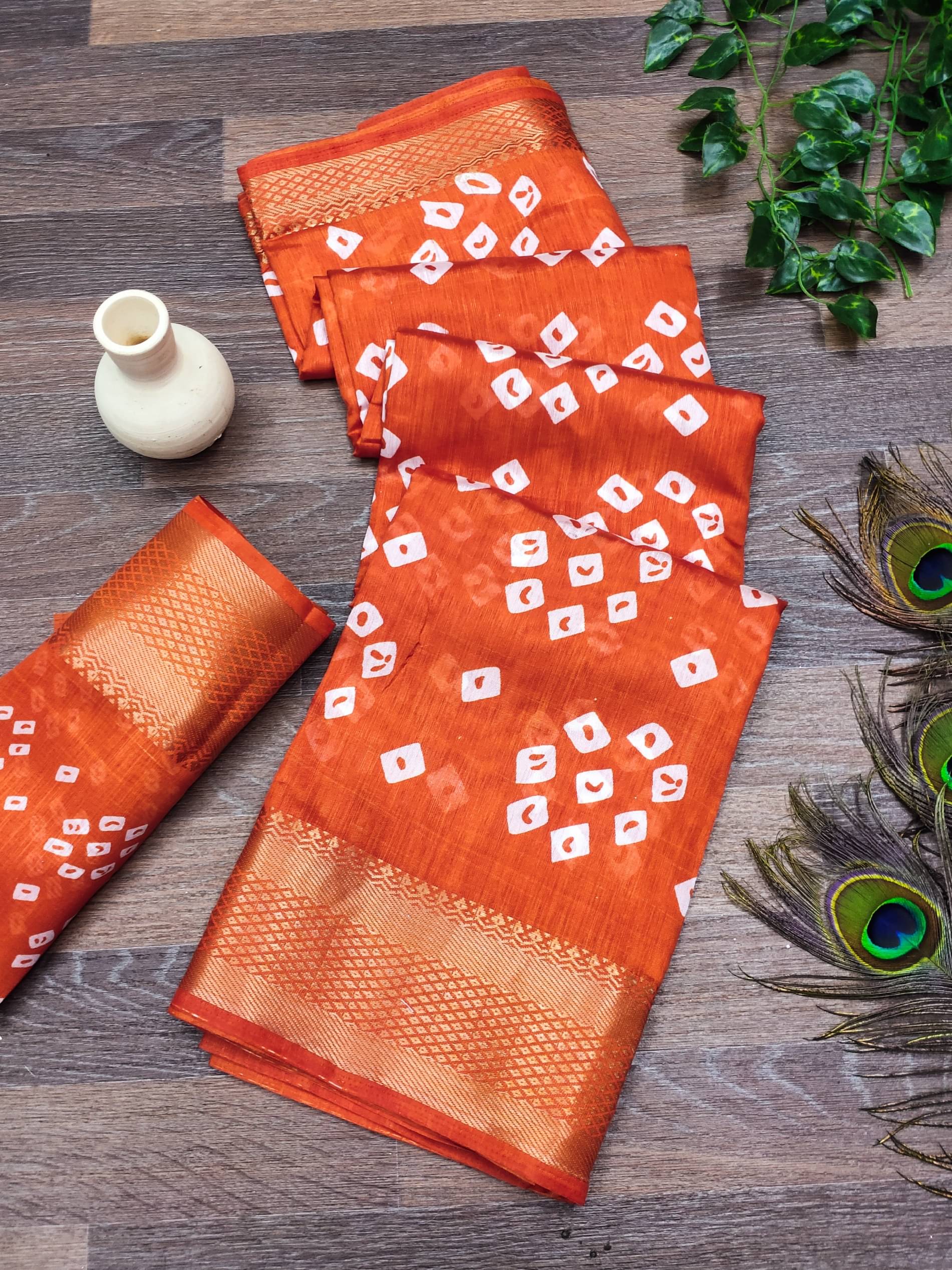     			HEMA SILK MILLS Cotton Blend Printed Regular Saree With Unstitched Blouse Piece ( Orange )