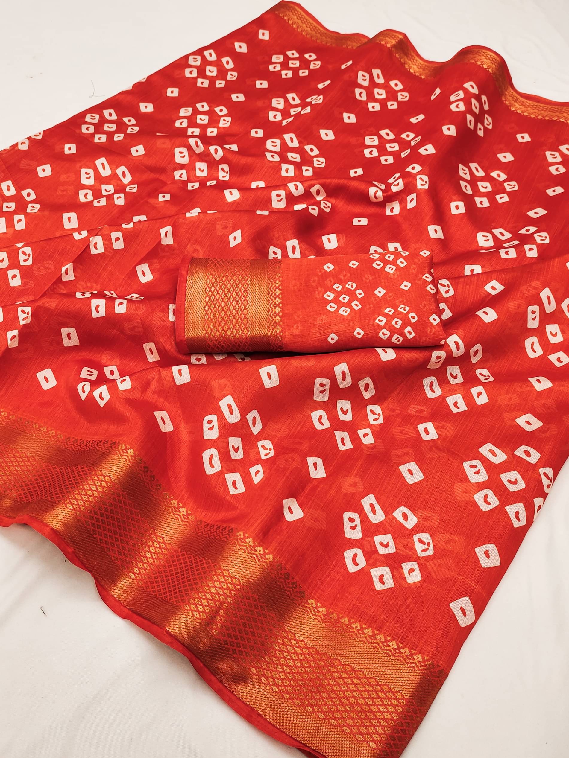     			HEMA SILK MILLS Cotton Blend Printed Regular Saree With Unstitched Blouse Piece ( Orange )