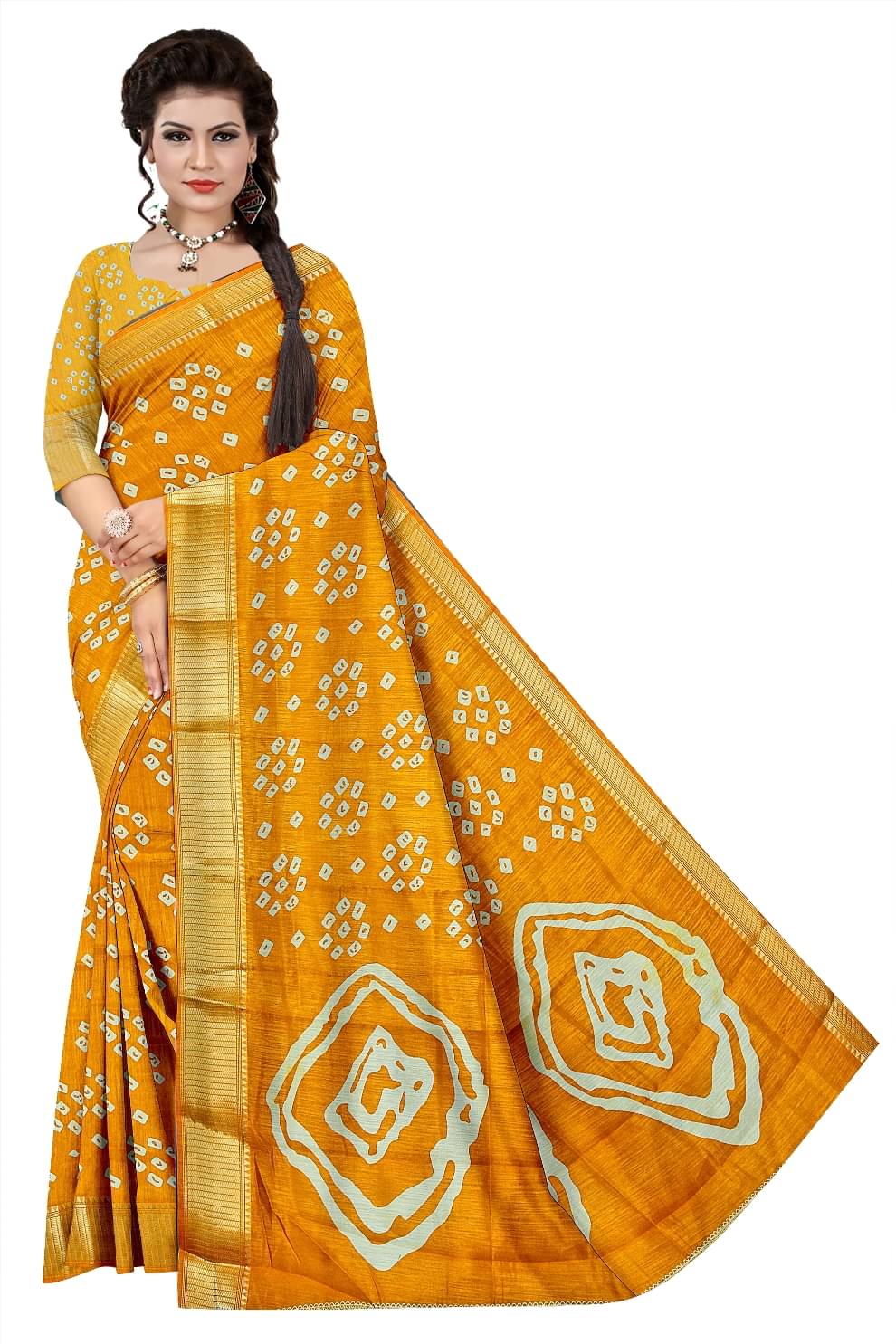     			HEMA SILK MILLS Cotton Blend Printed Regular Saree With Unstitched Blouse Piece ( Yellow )