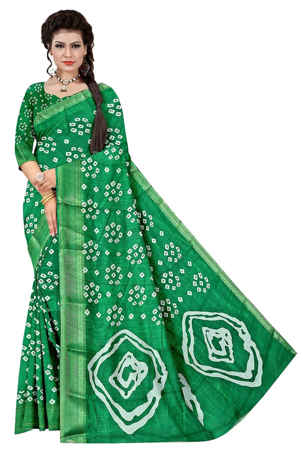 HEMA SILK MILLS Cotton Blend Printed Regular Saree With Unstitched Blouse Piece ( Green )     			HEMA SILK MILLS Cotton Blend Printed Regular Saree With Unstitched Blouse Piece ( Green )