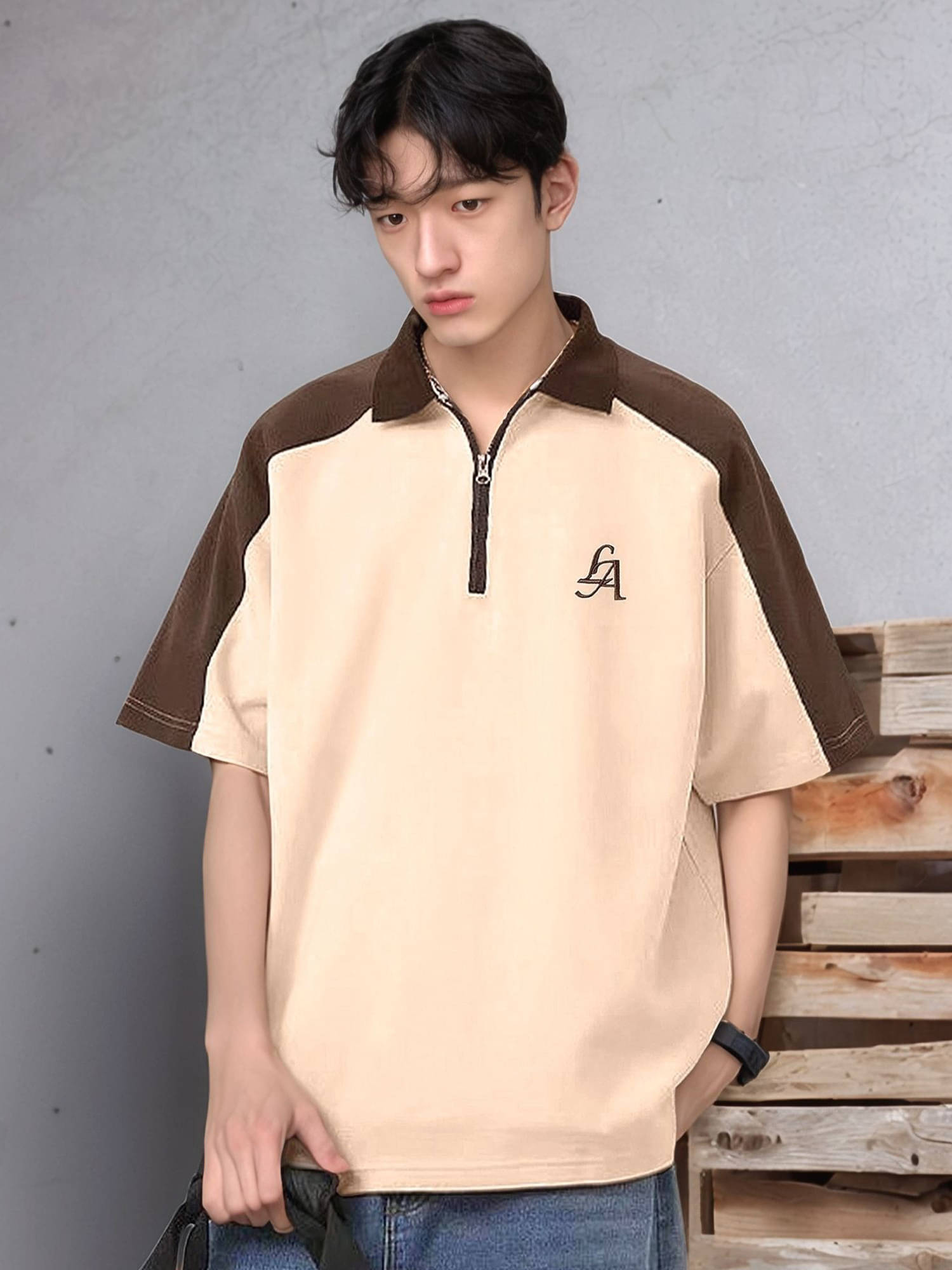 JUMP CUTS Men Cotton Blend Oversized Fit Printed Polo T Shirt ( Beige ) JUMP CUTS Men Cotton Blend Oversized Fit Printed Polo T Shirt ( Beige )