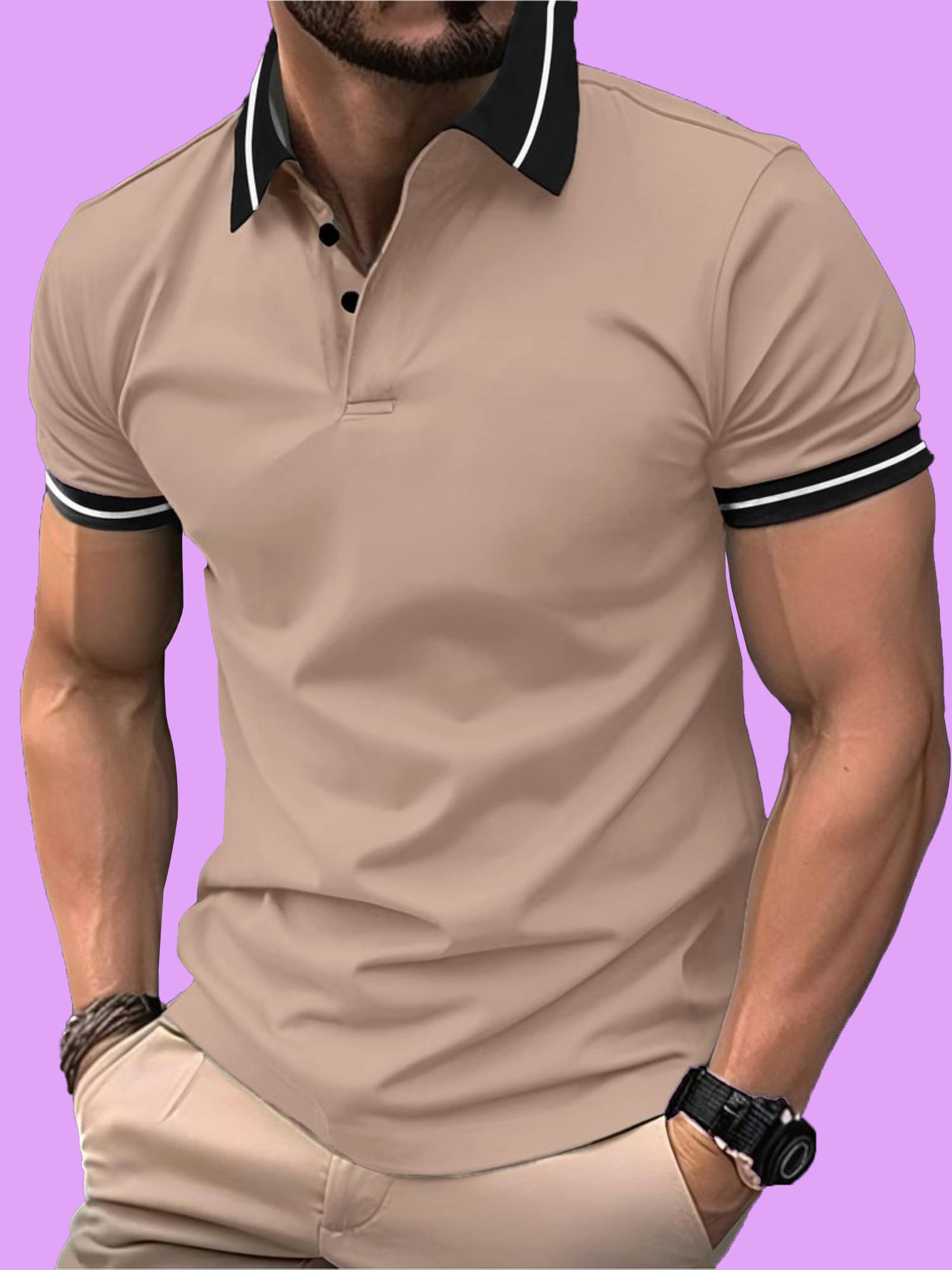     			JUMP CUTS Men Cotton Blend Oversized Fit Printed Polo T Shirt ( Beige )