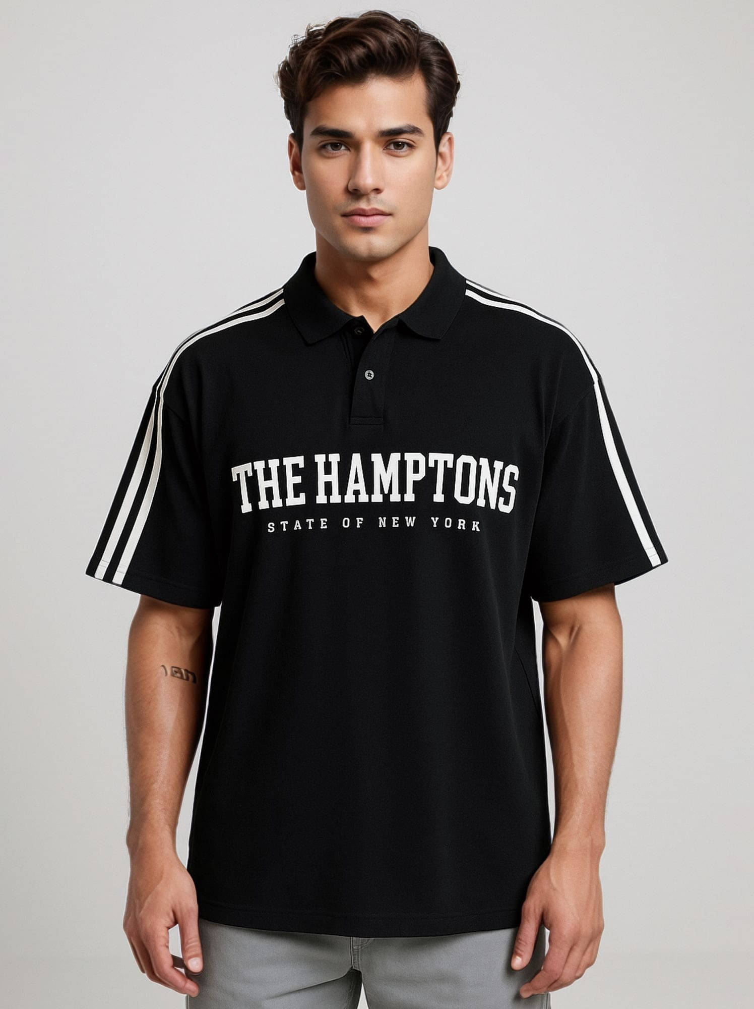     			JUMP CUTS Men Cotton Blend Regular Fit Printed Polo T Shirt ( Black )