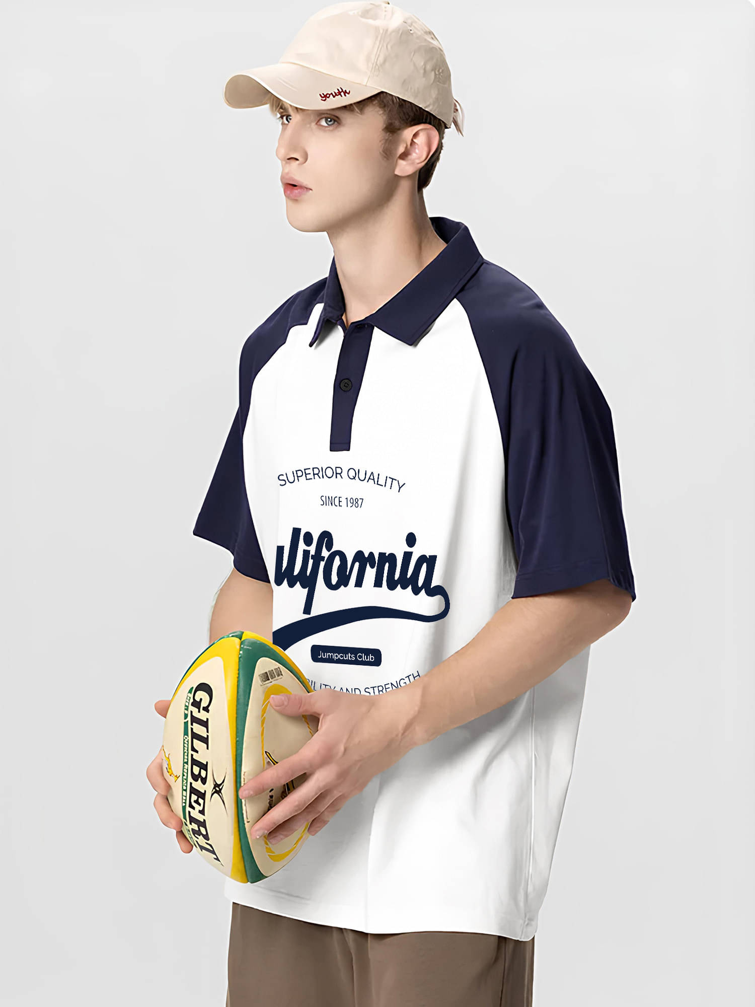     			JUMP CUTS Men Cotton Blend Regular Fit Printed Polo T Shirt ( White )