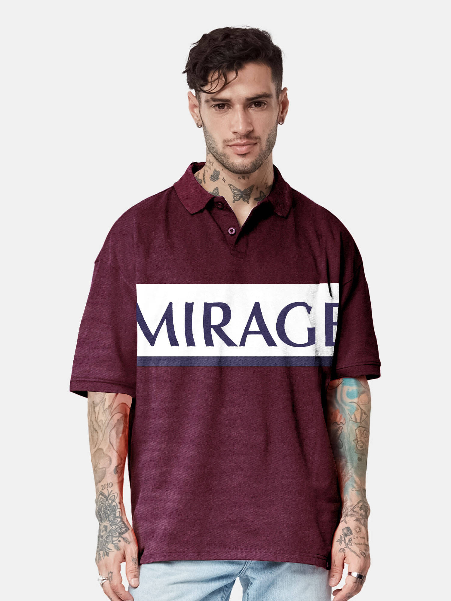 JUMP CUTS Men Cotton Blend Oversized Fit Printed Polo T Shirt ( Maroon ) JUMP CUTS Men Cotton Blend Oversized Fit Printed Polo T Shirt ( Maroon )