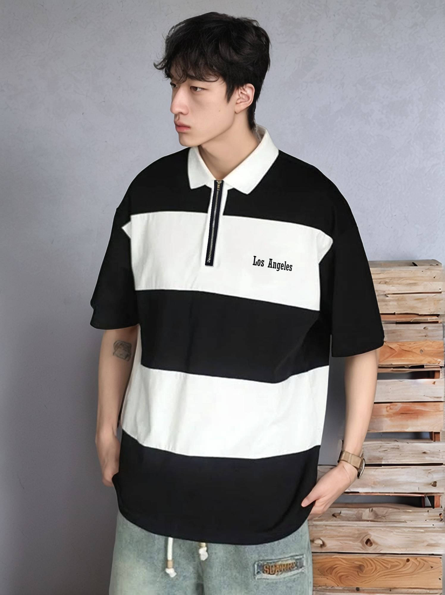 JUMP CUTS Men Cotton Blend Oversized Fit Printed Polo T Shirt ( Navy Blue ) JUMP CUTS Men Cotton Blend Oversized Fit Printed Polo T Shirt ( Navy Blue )
