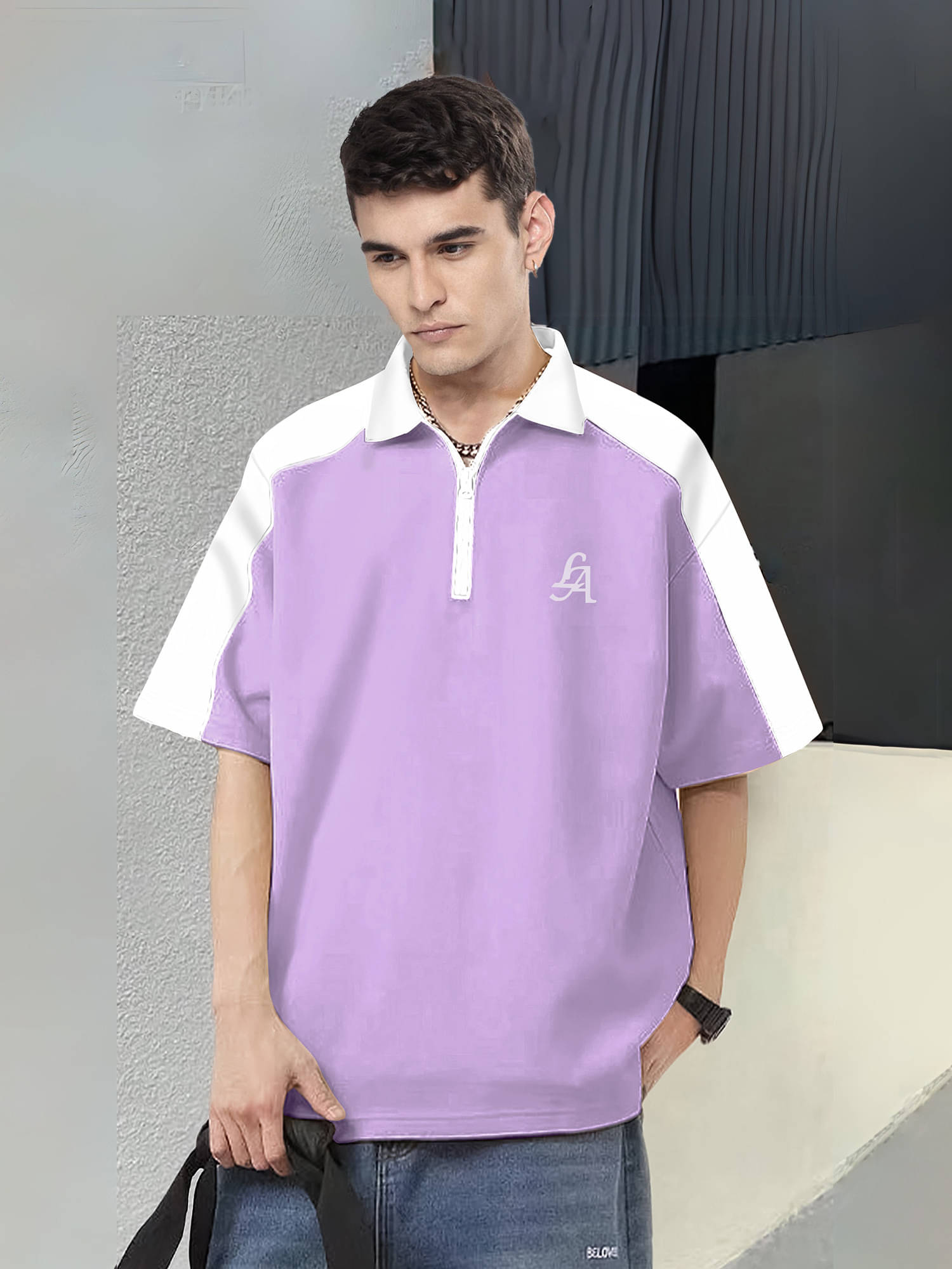 JUMP CUTS Men Cotton Blend Oversized Fit Solid Polo T Shirt ( Multicolor )     			JUMP CUTS Men Cotton Blend Oversized Fit Solid Polo T Shirt ( Multicolor )