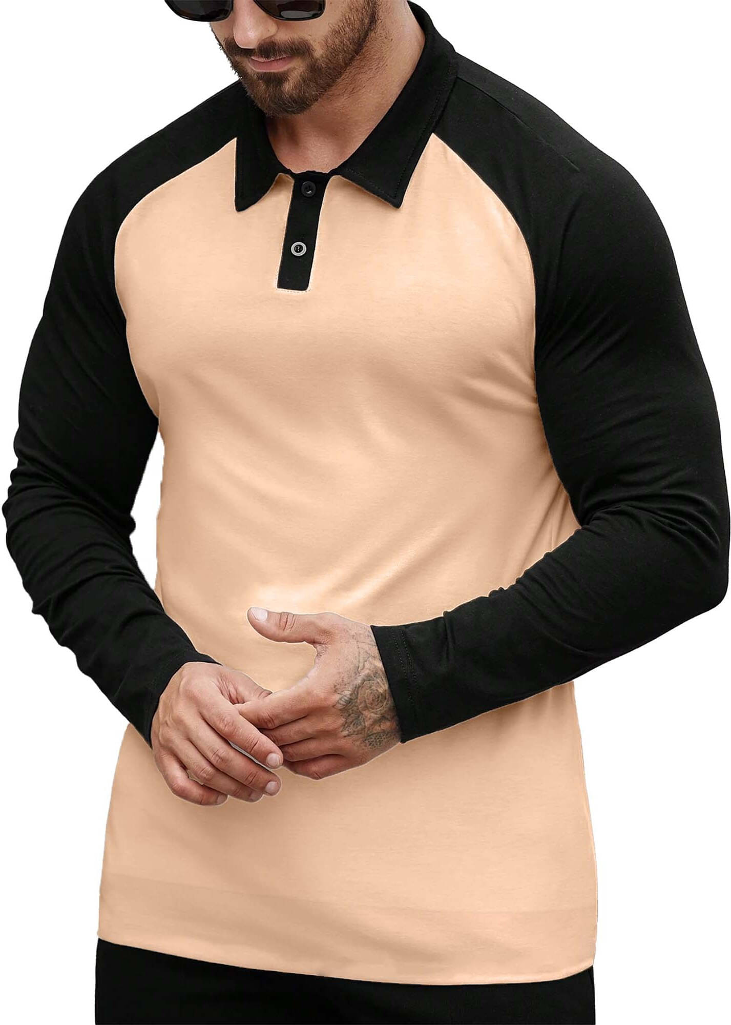     			JUMP CUTS Men Cotton Blend Regular Fit Colorblock Polo T Shirt ( Black )