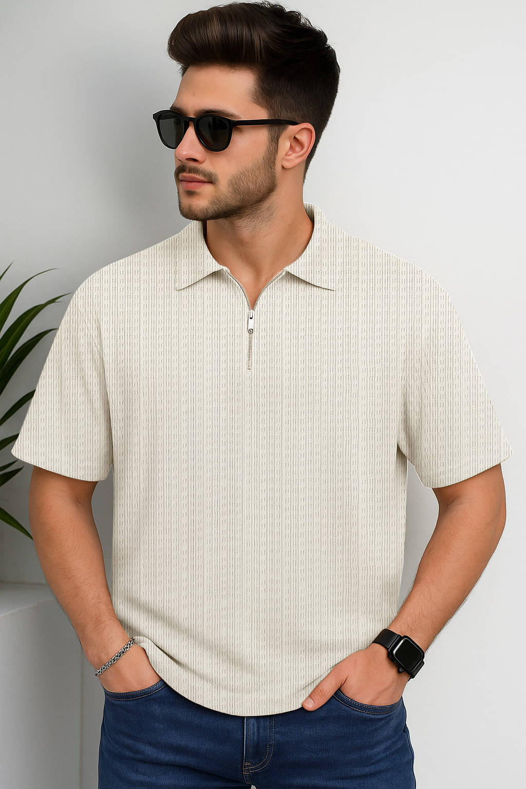     			JUMP CUTS Men Polyester Regular Fit Self Design Polo T Shirt ( Grey )