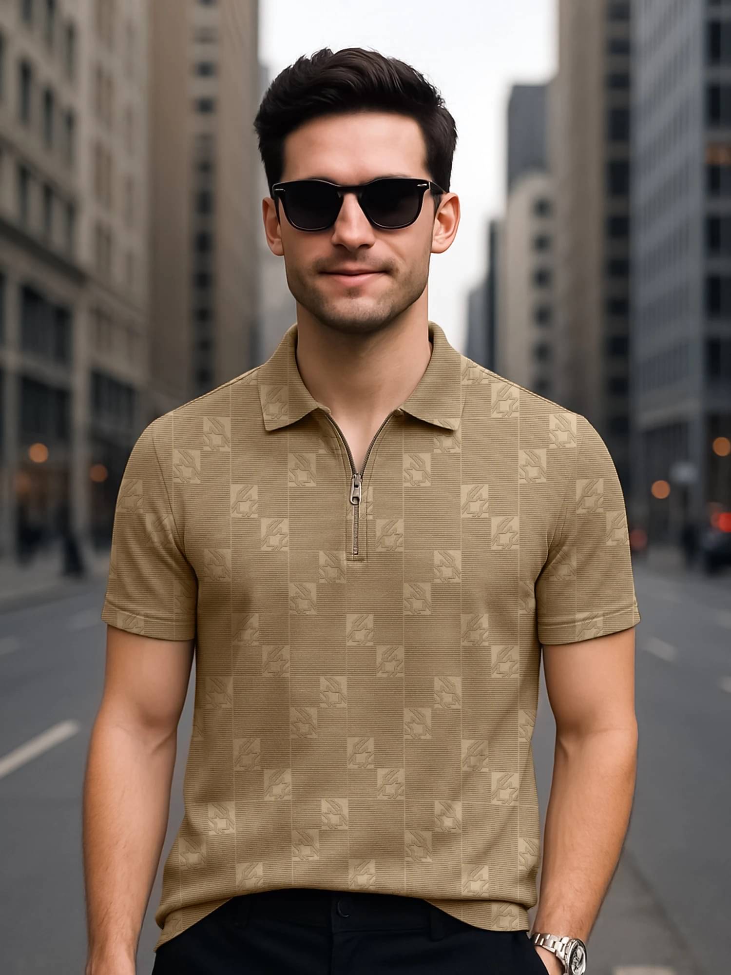 JUMP CUTS Men Polyester Slim Fit Colorblock Polo T Shirt ( Beige ) JUMP CUTS Men Polyester Slim Fit Colorblock Polo T Shirt ( Beige )