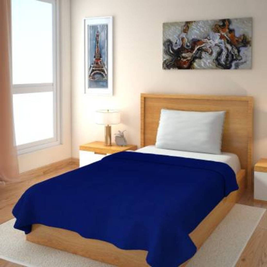     			KHUSHRIT Fleece Solid Single Bed Blanket ( 225 cm x 152 cm ) - Blue ( Pack of 1 )
