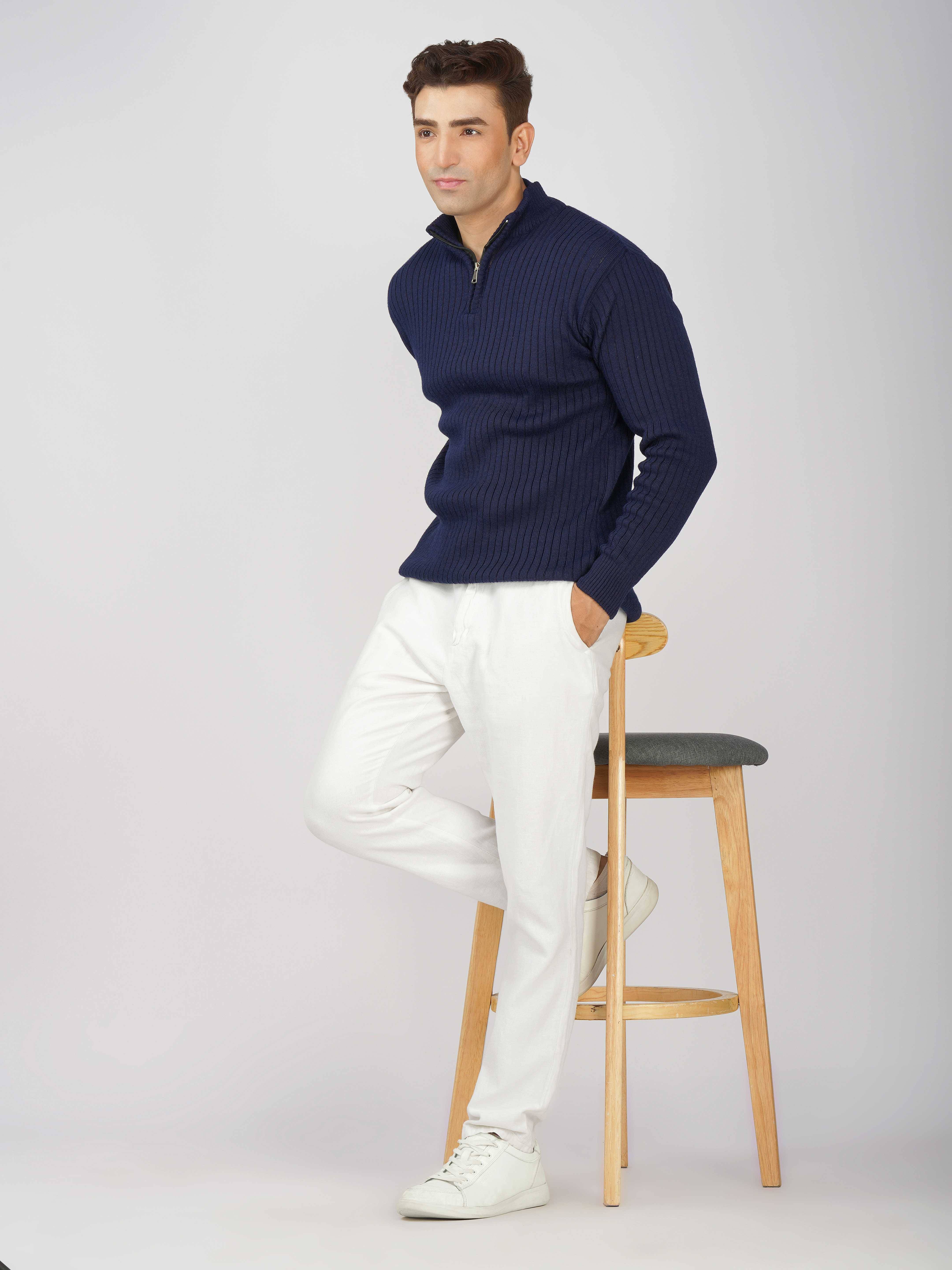     			Kvetoo Acrylic High Neck Men's Full Sleeves Pullover Sweater - Navy ( Pack of 1 )