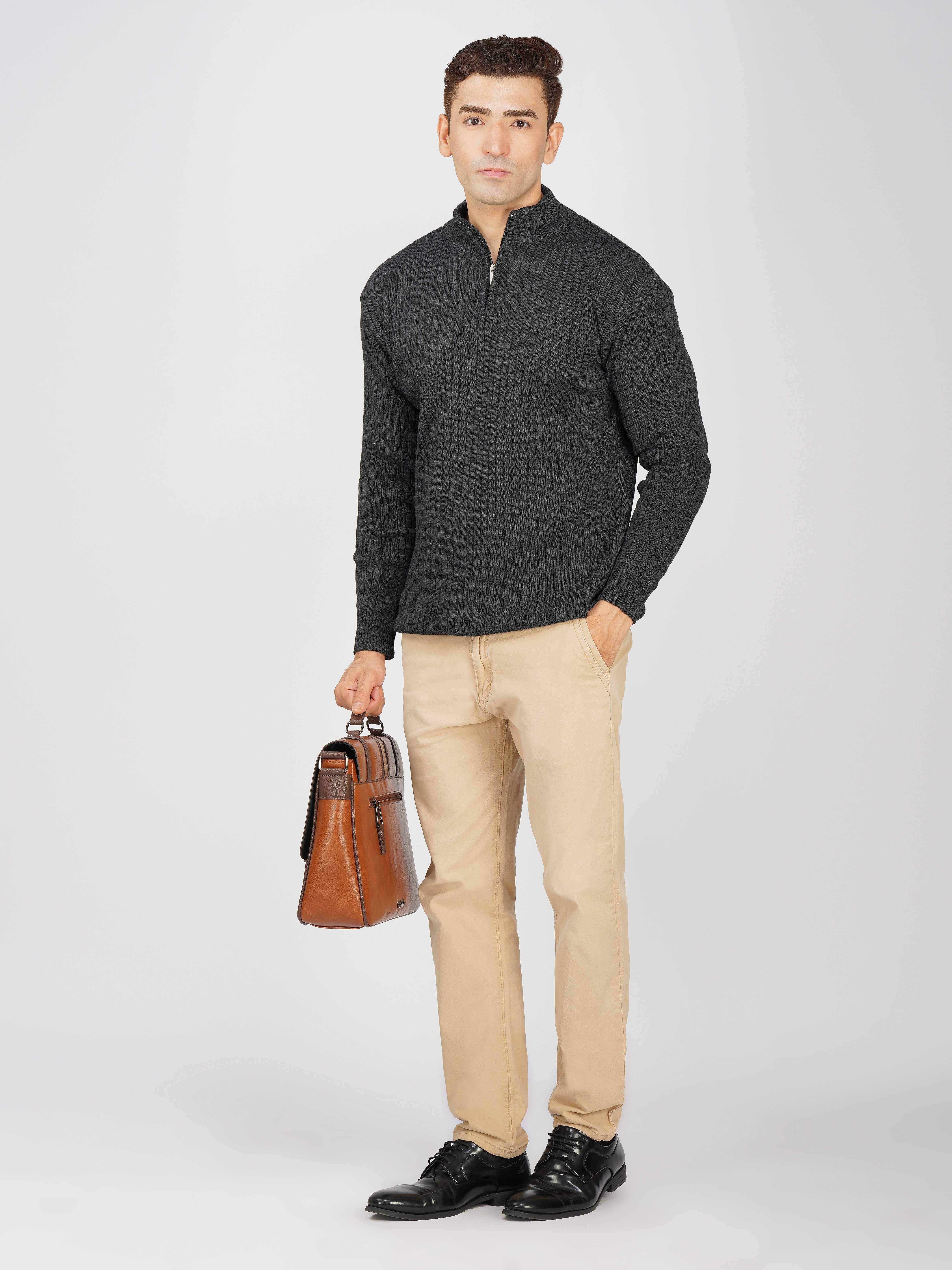     			Kvetoo Acrylic High Neck Men's Full Sleeves Pullover Sweater - Dark Grey ( Pack of 1 )