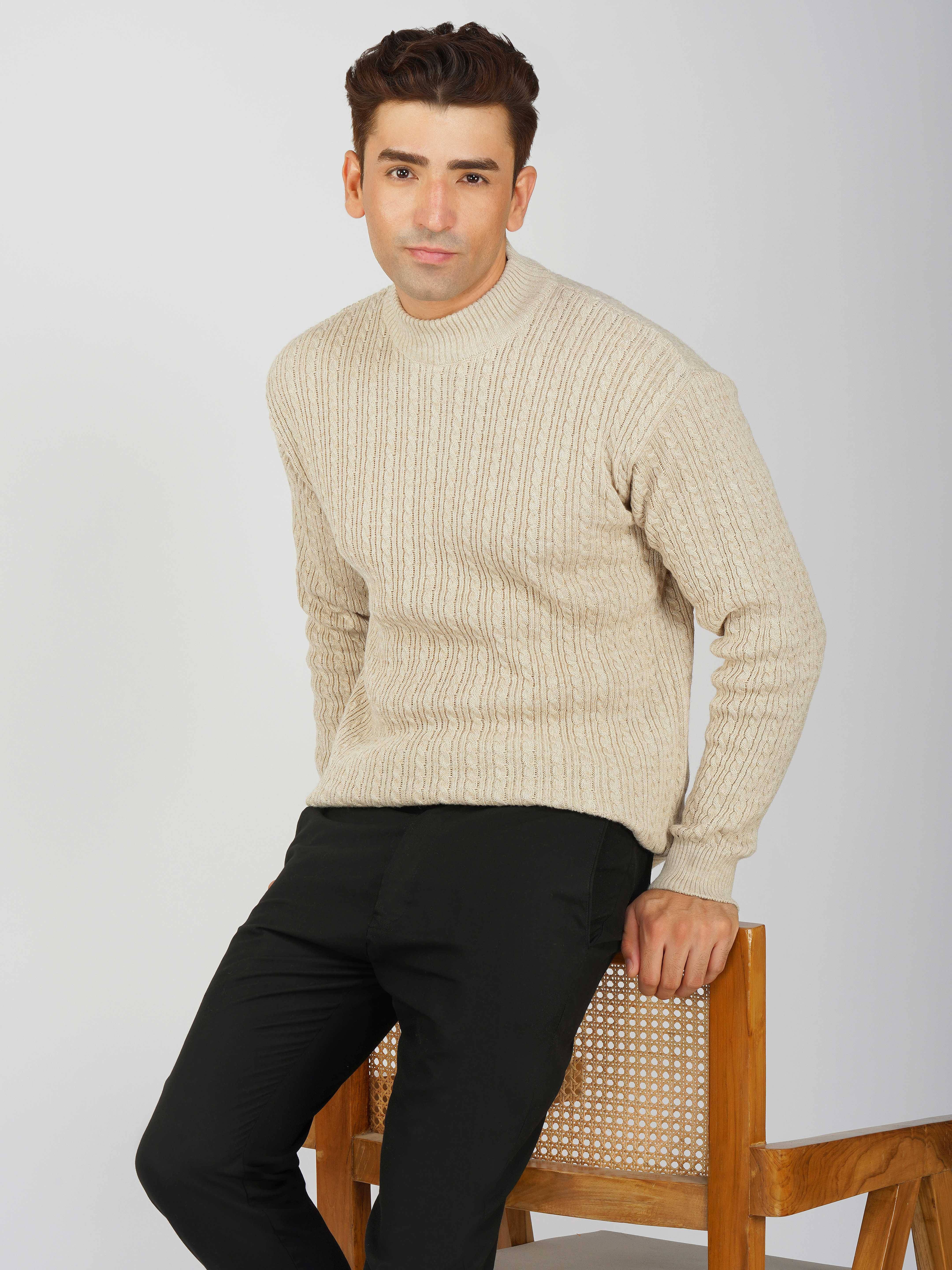 Kvetoo Acrylic High Neck Men's Full Sleeves Pullover Sweater - Cream ( Pack of 1 ) Kvetoo Acrylic High Neck Men's Full Sleeves Pullover Sweater - Cream ( Pack of 1 )