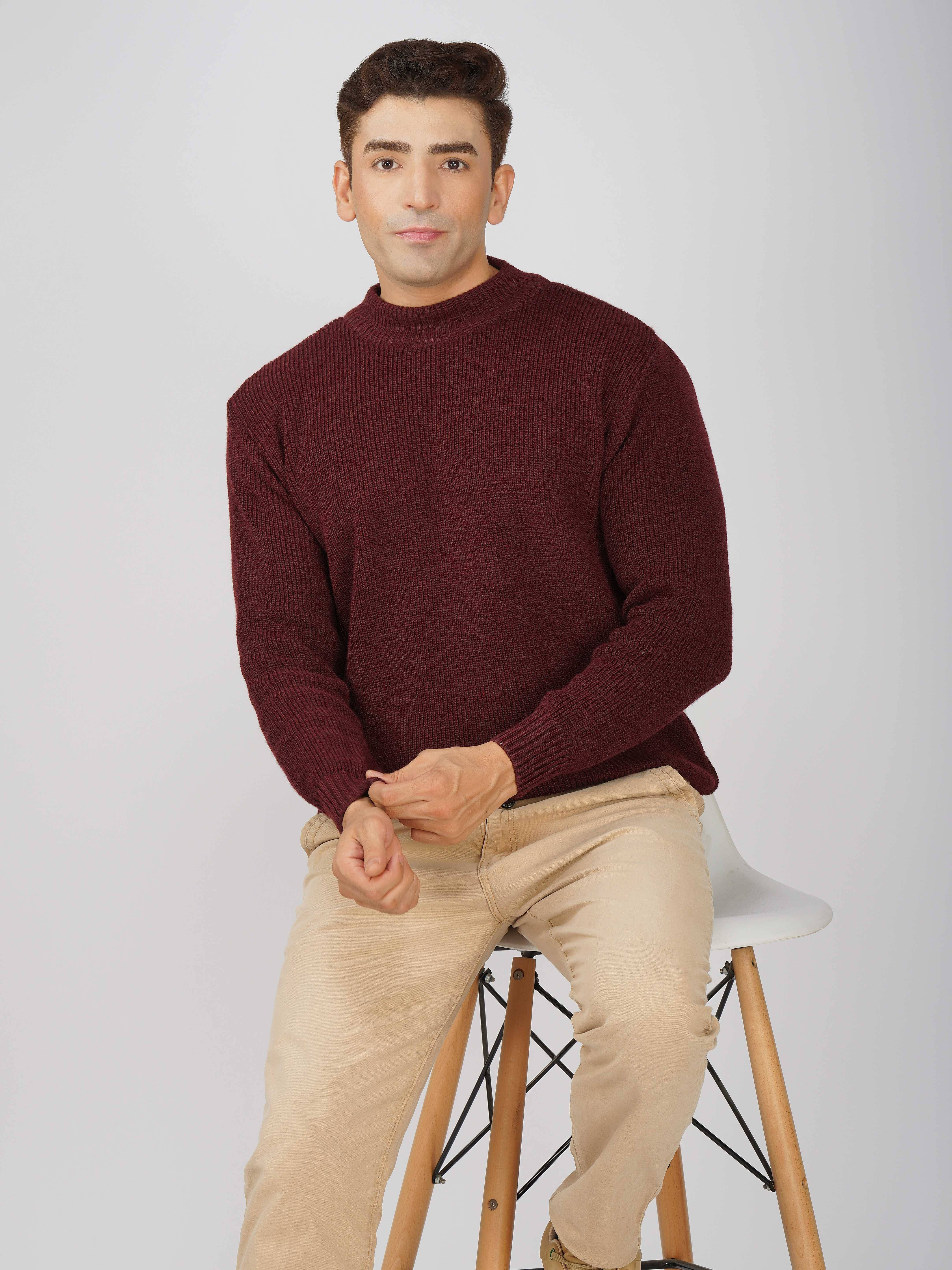 Kvetoo Acrylic High Neck Men's Full Sleeves Pullover Sweater - Wine ( Pack of 1 ) Kvetoo Acrylic High Neck Men's Full Sleeves Pullover Sweater - Wine ( Pack of 1 )