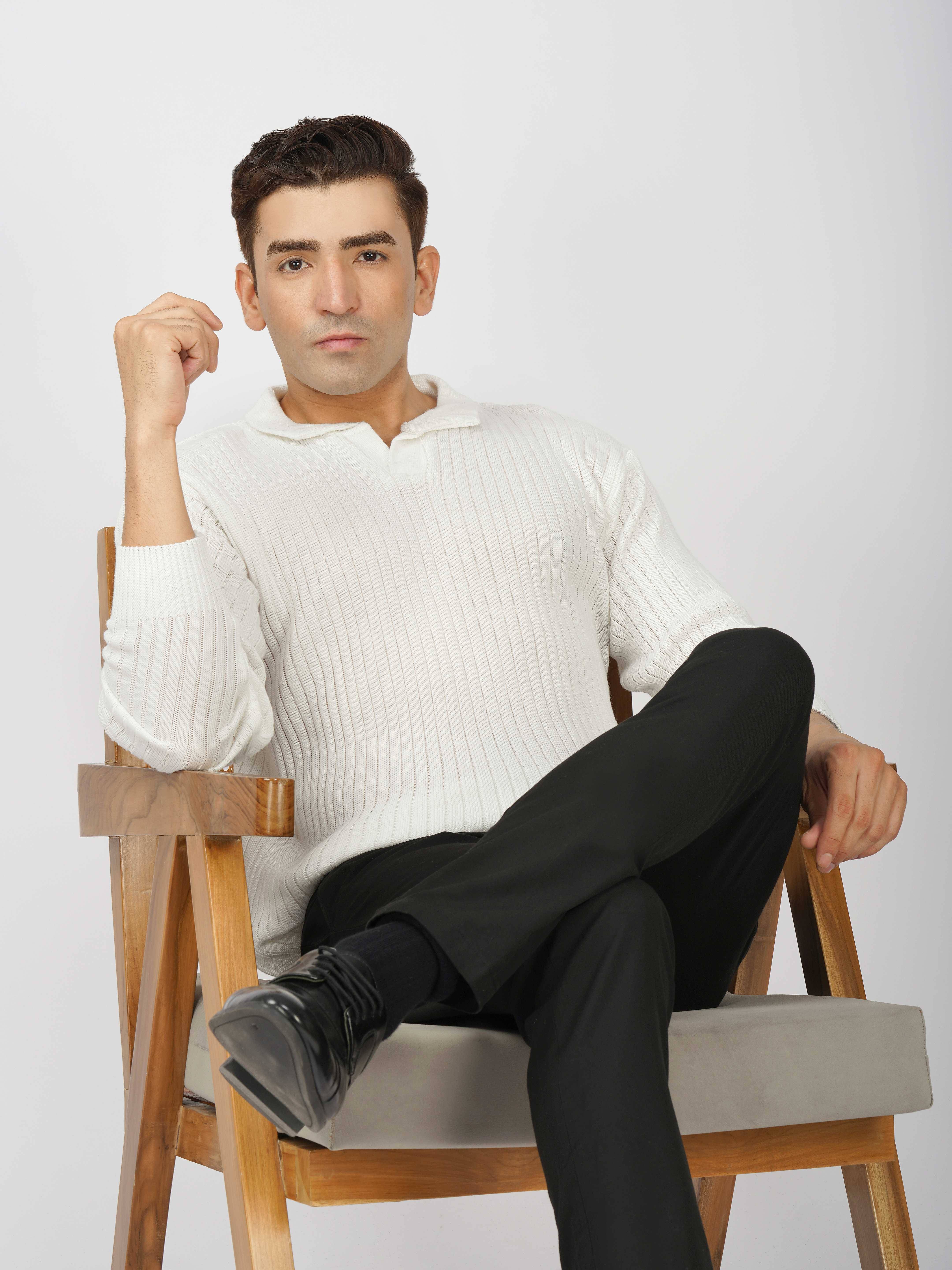 Kvetoo Acrylic Polo Collar Men's Full Sleeves Pullover Sweater - White ( Pack of 1 ) Kvetoo Acrylic Polo Collar Men's Full Sleeves Pullover Sweater - White ( Pack of 1 )