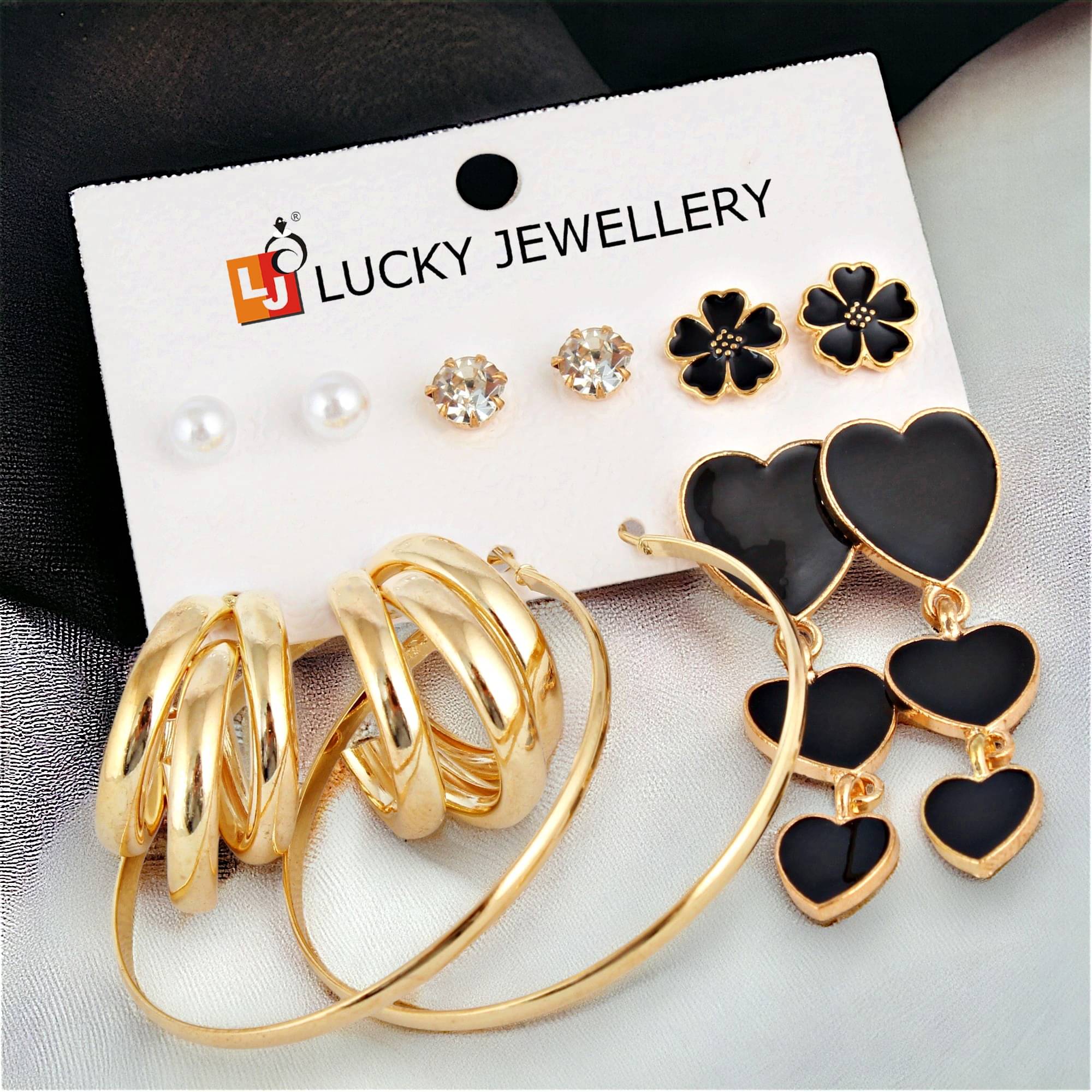     			LUCKY JEWELLERY Multi Color Stud Earrings ( Pack of 6 )