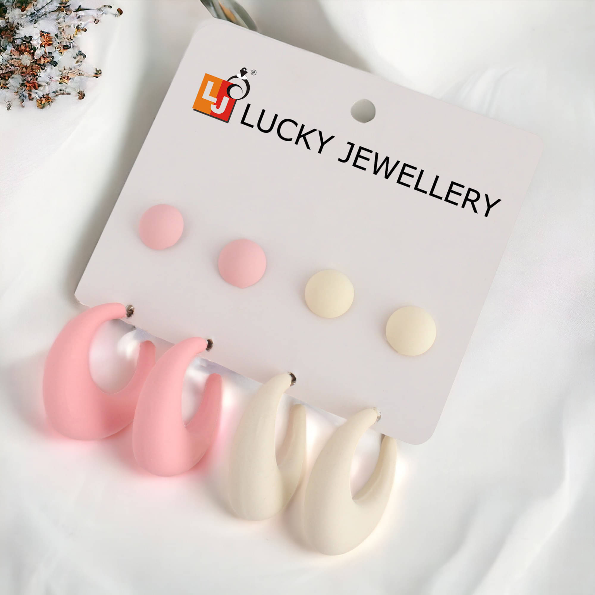     			LUCKY JEWELLERY Multi Color Stud Earrings ( Pack of 4 )