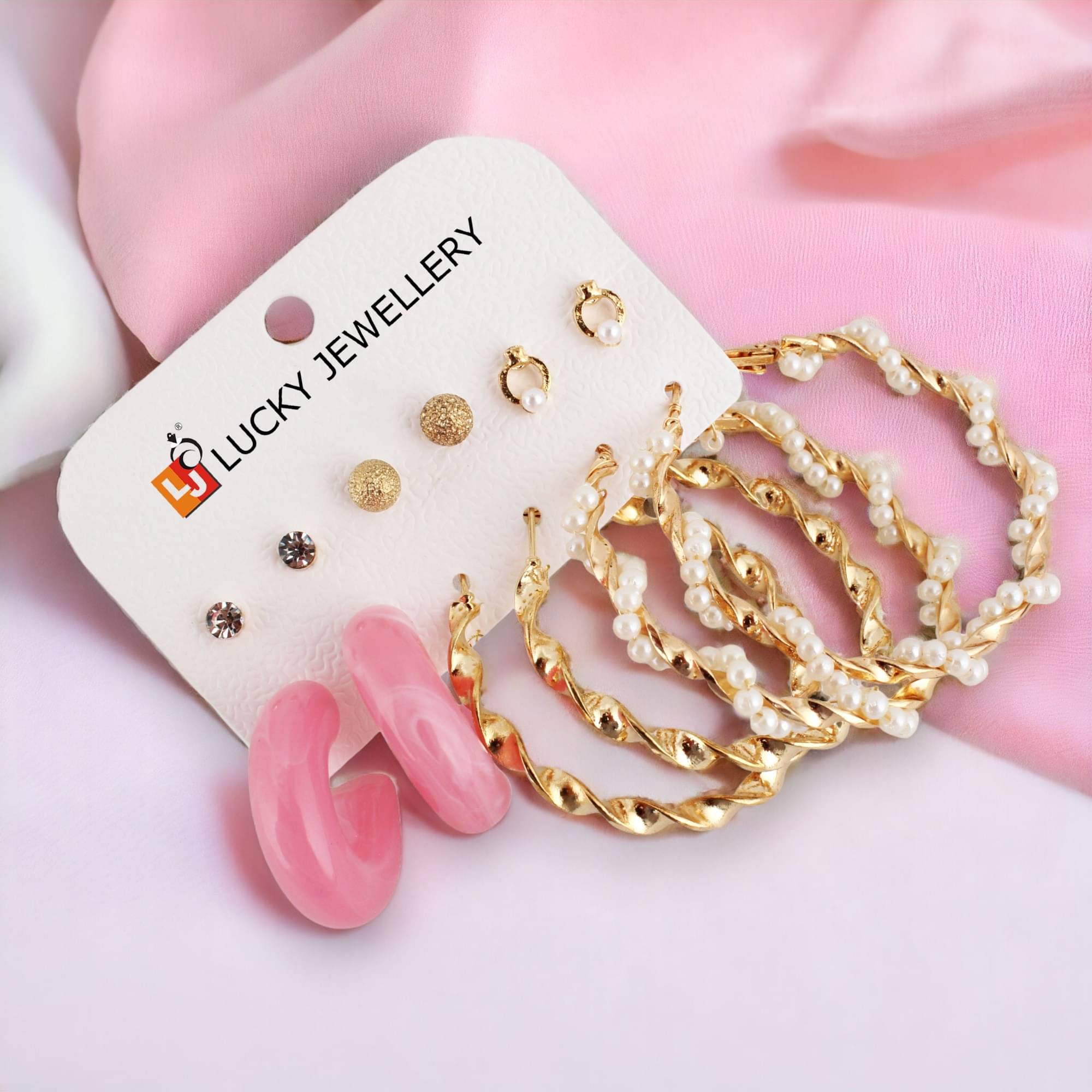     			LUCKY JEWELLERY Multi Color Stud Earrings ( Pack of 6 )