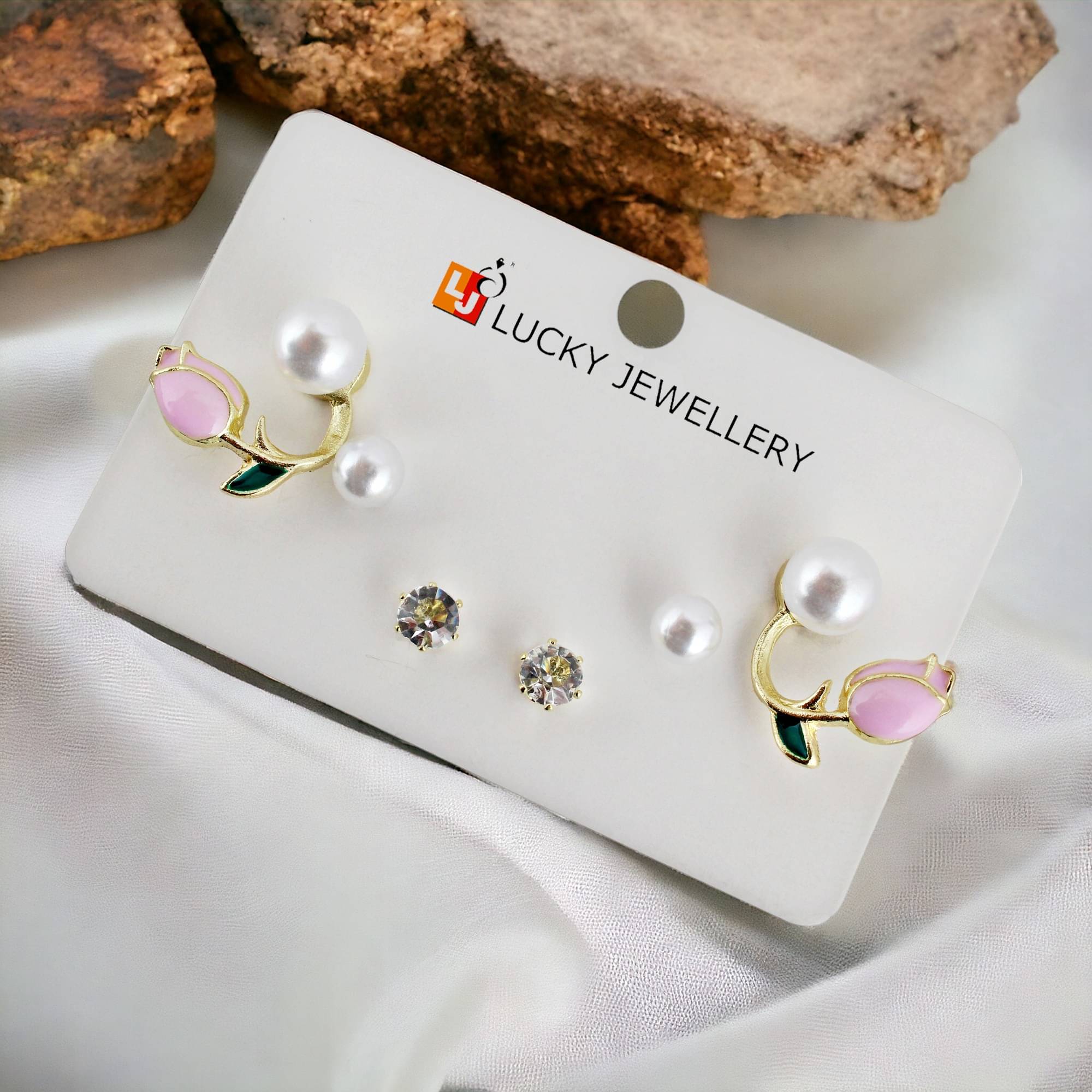     			LUCKY JEWELLERY Multi Color Stud Earrings ( Pack of 3 )