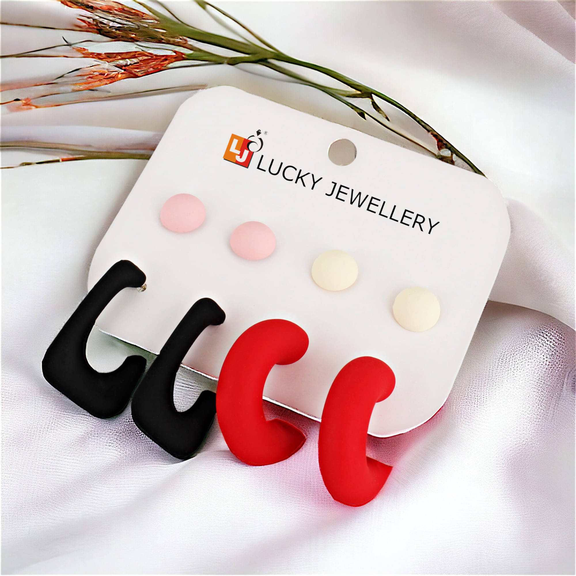     			LUCKY JEWELLERY Multi Color Stud Earrings ( Pack of 4 )