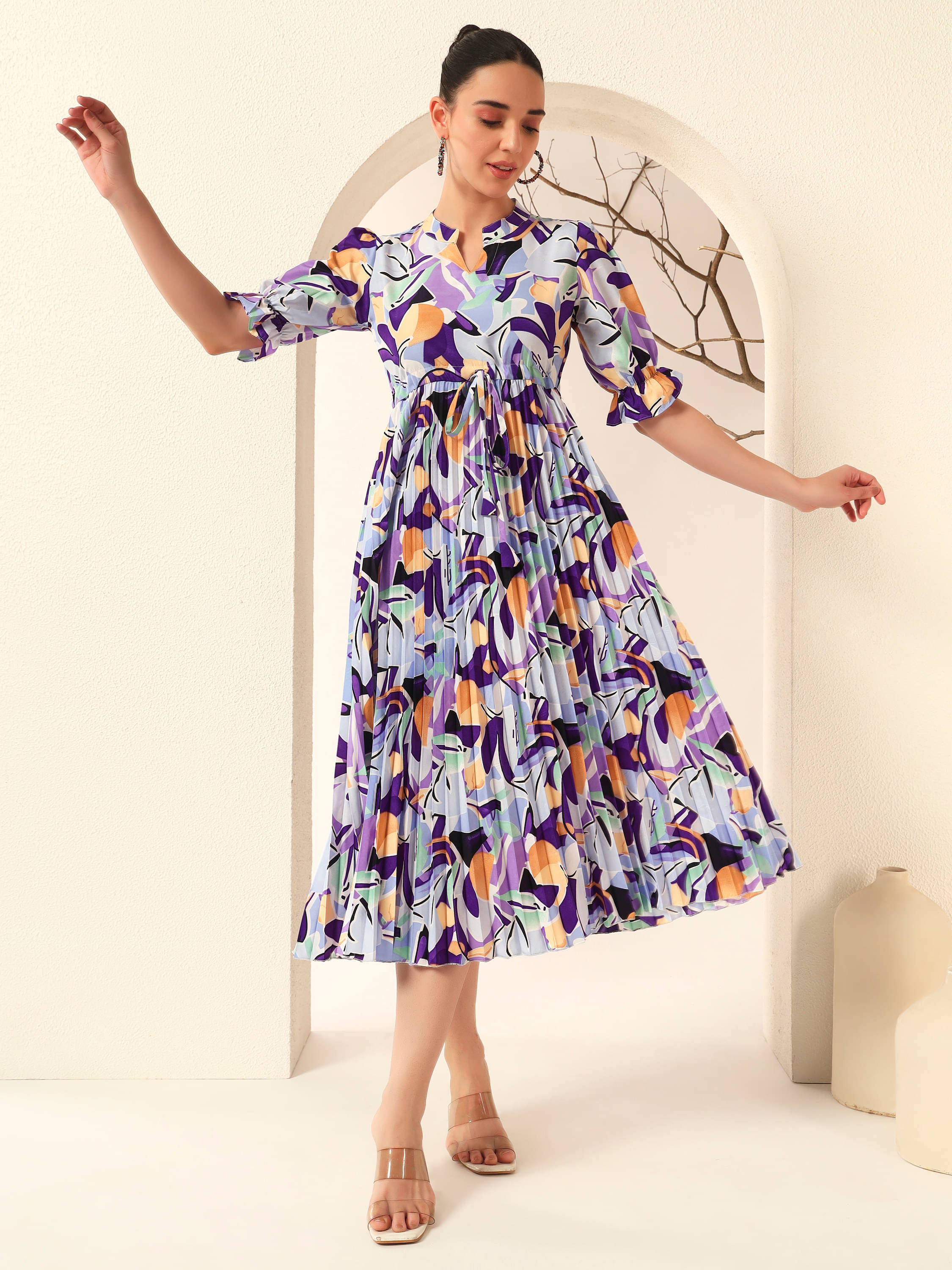 OTABU Women Polyester Printed A-line Dress ( Purple ) OTABU Women Polyester Printed A-line Dress ( Purple )