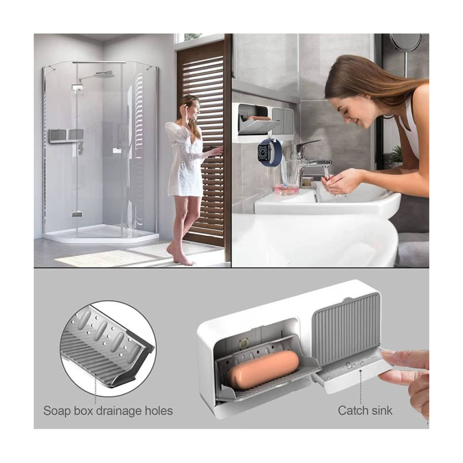     			Radhe Creation Soap Holder soap holder soap case soap dispenser No-Drilling Clamshell soap Box Wall-Mounted with Cover Double Grid-Asphalt Toilet Laundry soap New Box soap Box (1 Pack)