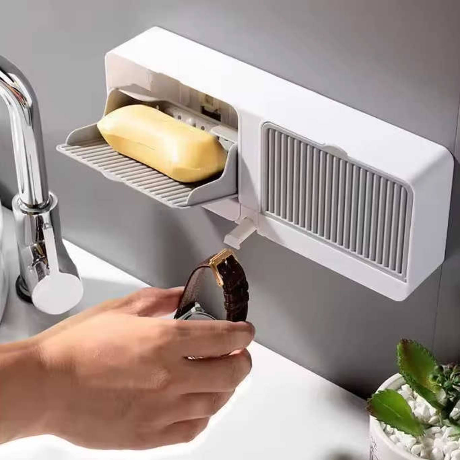     			Radhe Creation Soap case,  Double Grids Soap Holder, Wall-Mounted with Cover Double Grid-Asphalt Toilet Laundry soap Box, No Drilling Clamshell soap Box, Soap Holder for Bathroom, Drainage Box with Cover Soap Holder