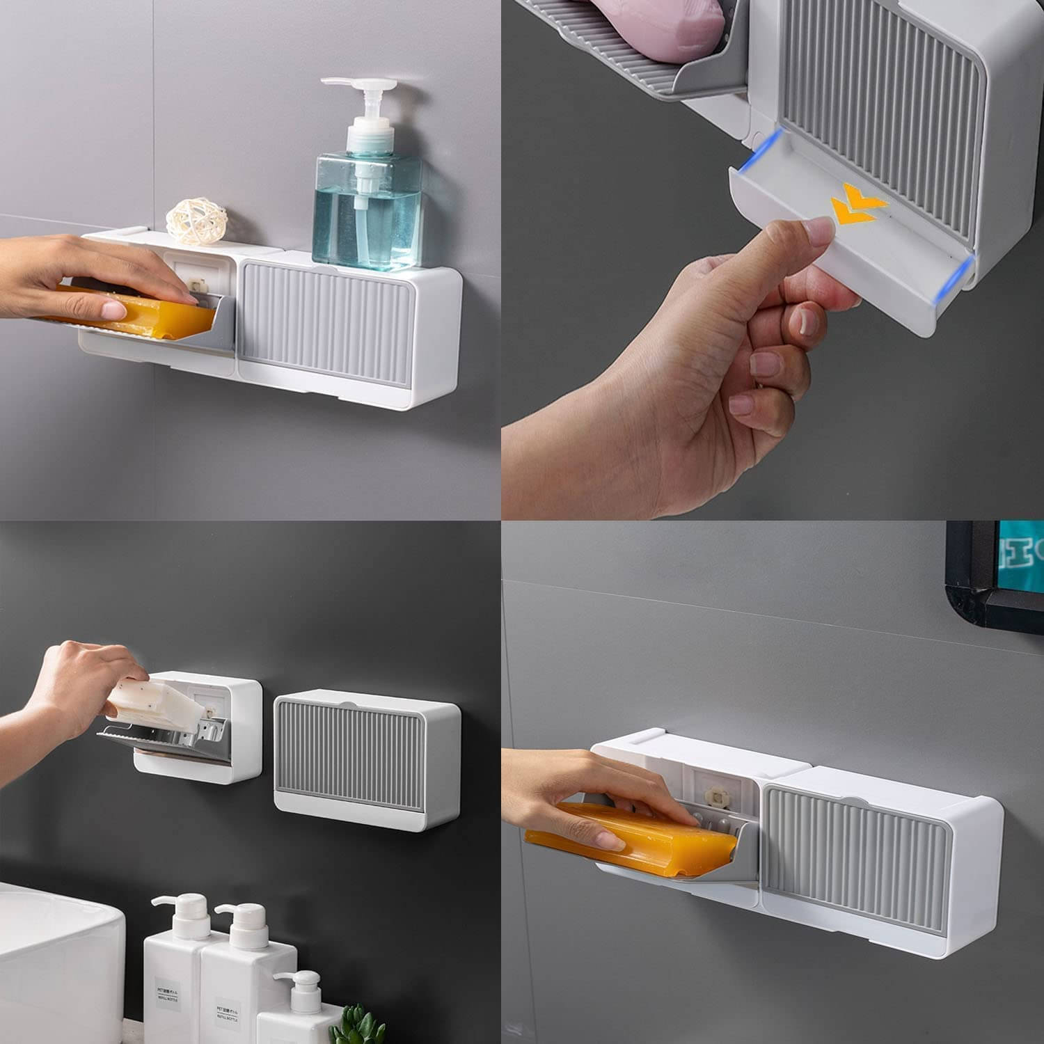     			Radhe Creation Soap case,  Double Grids Soap Holder, Wall-Mounted with Cover Double Grid-Asphalt Toilet Laundry soap Box, No Drilling Clamshell soap Box, Soap Holder for Bathroom, Drainage Box with Cover Soap Holder(1 Pack)