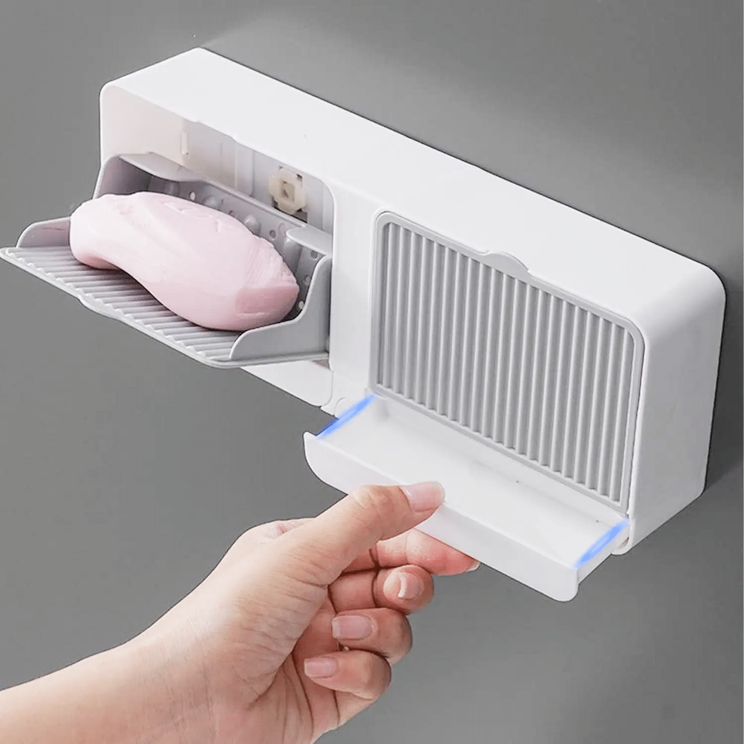     			Radhe Creation Wall Mounted Soap Holder with Lid and Drain Tray | Self Adhesive Bathroom Soap Case for Wall | Multipurpose Soap Box Organizer for Bathroom, Kitchen & Wash Basin | No Drilling Soap Dish with Cover | Space Saving Design | Durable Plastic