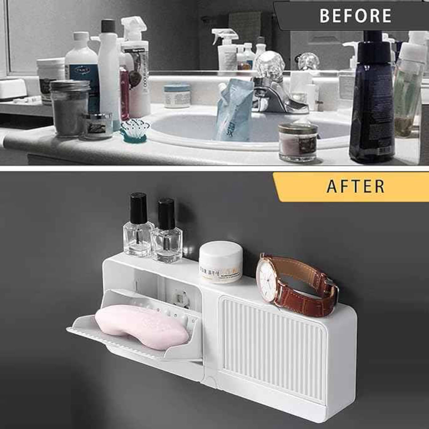     			Radhe Creation Wall Mounted Soap Holder with Lid and Drain Tray | Self Adhesive Bathroom Soap Case for Wall | Multipurpose Soap Box Organizer for Bathroom, Kitchen & Wash Basin | No Drilling Soap Dish with Cover | Space Saving Design | Durable Plastic