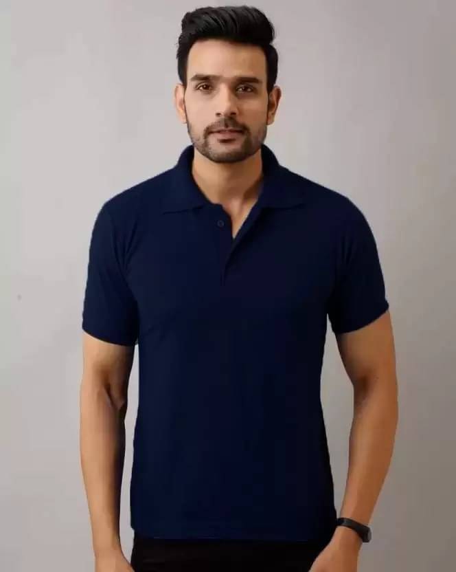 SKYRISE Men Cotton Blend Slim Fit Solid Polo T Shirt ( Navy Blue )     			SKYRISE Men Cotton Blend Slim Fit Solid Polo T Shirt ( Navy Blue )