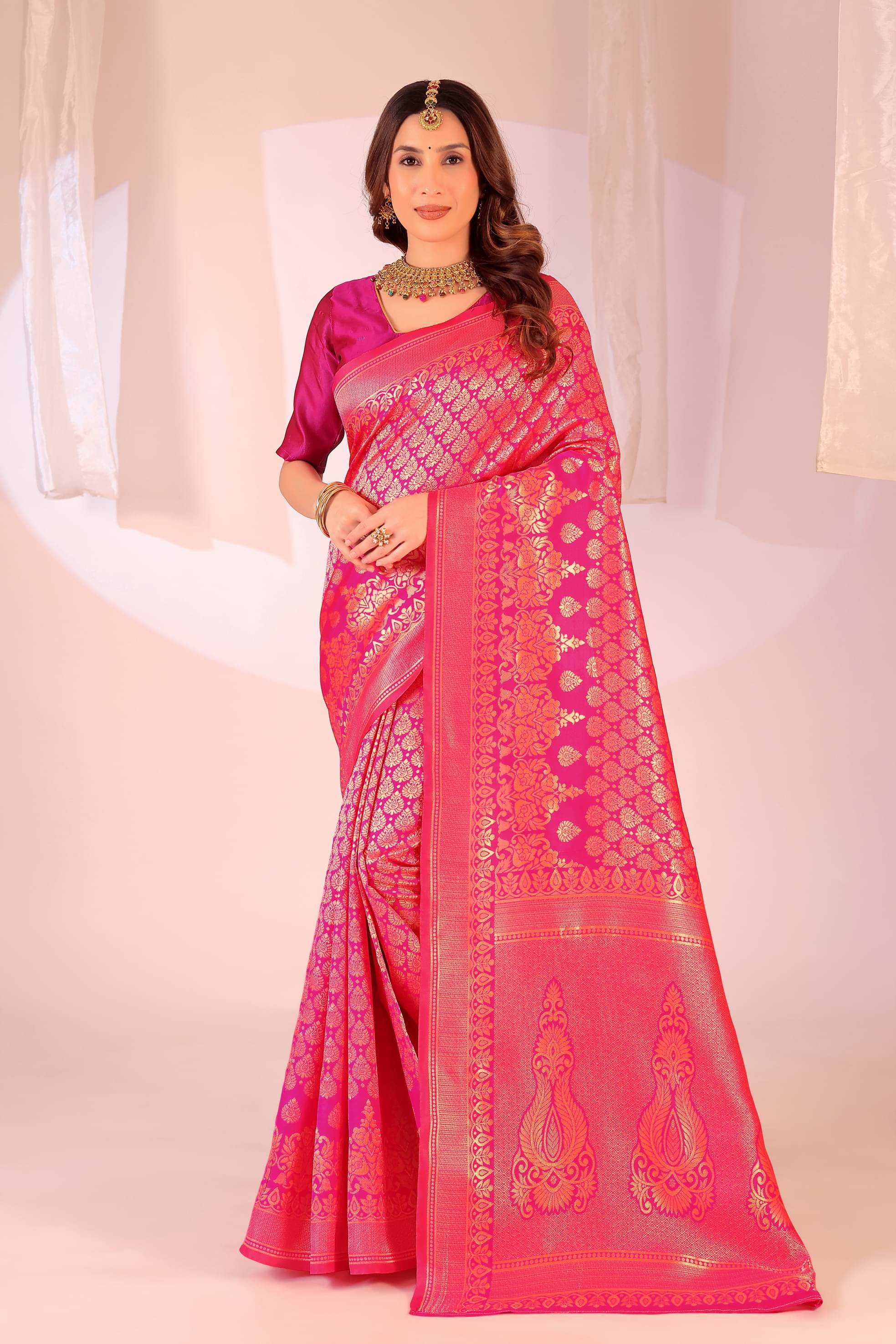 Samai Art Silk Woven Regular Saree With Unstitched Blouse Piece ( Pink ) Samai Art Silk Woven Regular Saree With Unstitched Blouse Piece ( Pink )