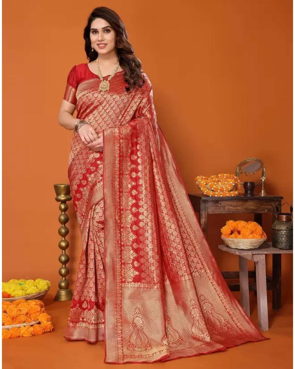    			Samai Silk Woven Regular Saree With Unstitched Blouse Piece ( Red )