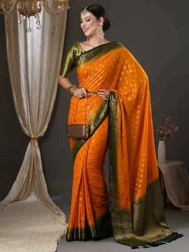 Samai Silk Woven Regular Saree With Unstitched Blouse Piece ( Orange ) Samai Silk Woven Regular Saree With Unstitched Blouse Piece ( Orange )