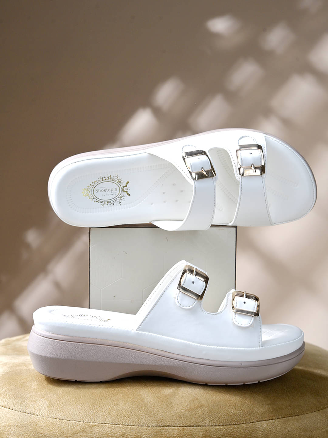     			Shoetopia White Women's Slip On Heels